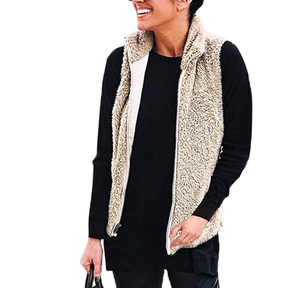 Tianzek Women's Casual Sherpa Fleece Lightweight Warm Zipper Vest Jacket with Pockets - Cozy Winter Layering for Outdoor Activities & Daily Wear