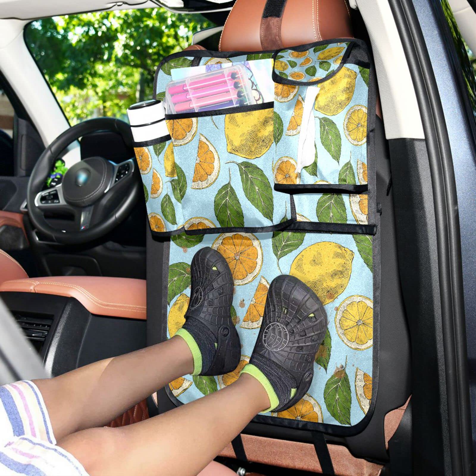 CHSIN Car Seat Organizer with Tissue Box Holder - 4 Oxford Fabric Storage Pockets, Backseat Protector & Kick Mat for Kids & Toddlers (1 Pack) - Perfect for Road Trips, Family Travel & Daily Commutes