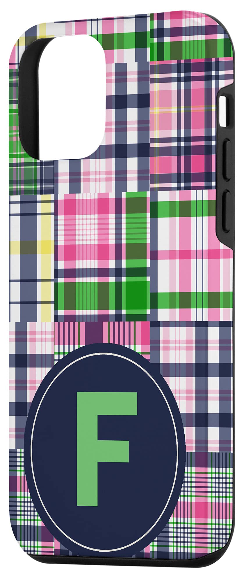 iPhone 12 Mini Case with Monogram Initial 'F' - Summer Madras Plaid Design | Slim Protective Cover for Everyday Use, Travel & Work