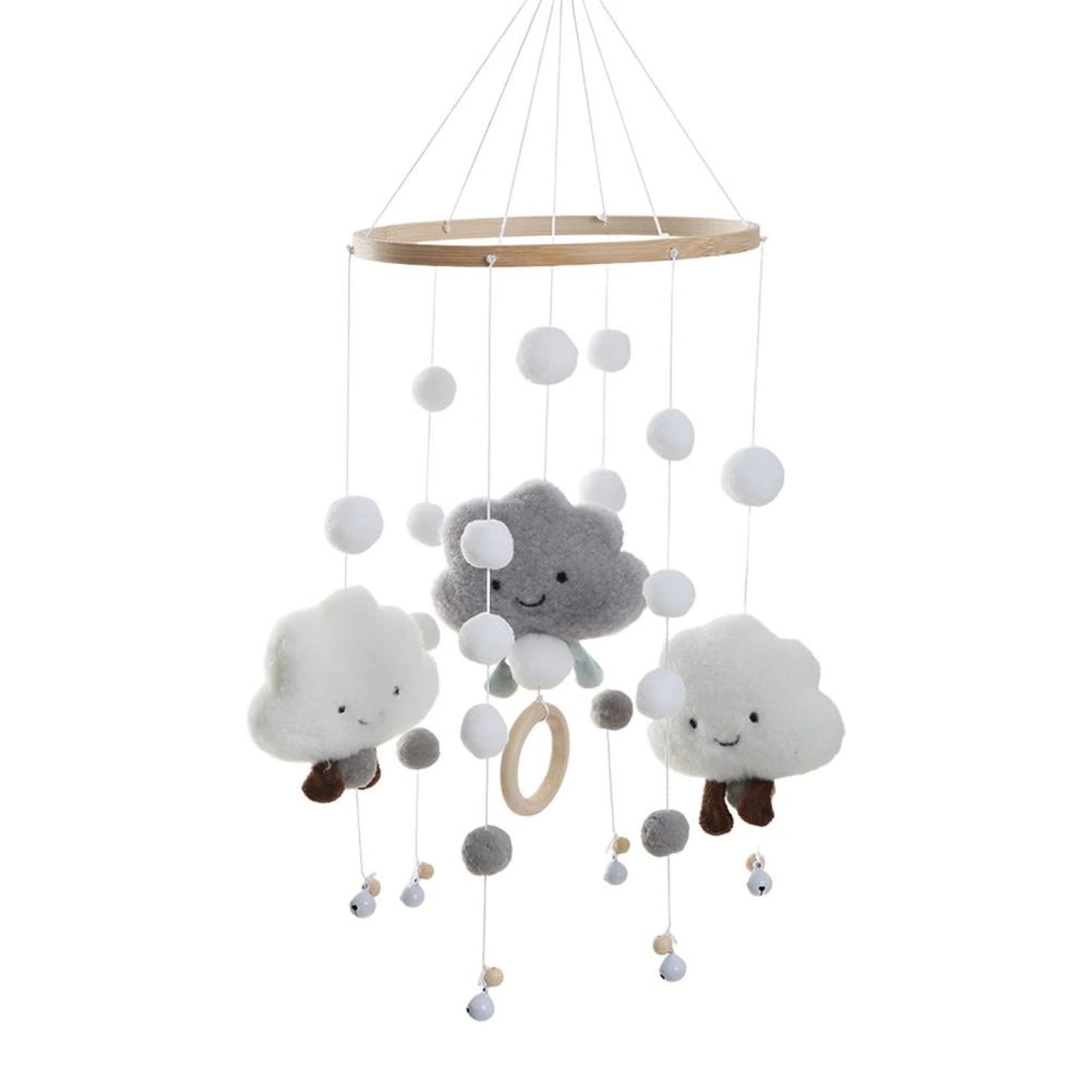 Cloud-Shaped Wall Hanging Baby Bed Rattles - Soft Felt Rotating Mobile with Bells for Nursery Decor | Perfect for Newborn Cribs, Kids' Room Wall Decor & Baby Shower Gifts