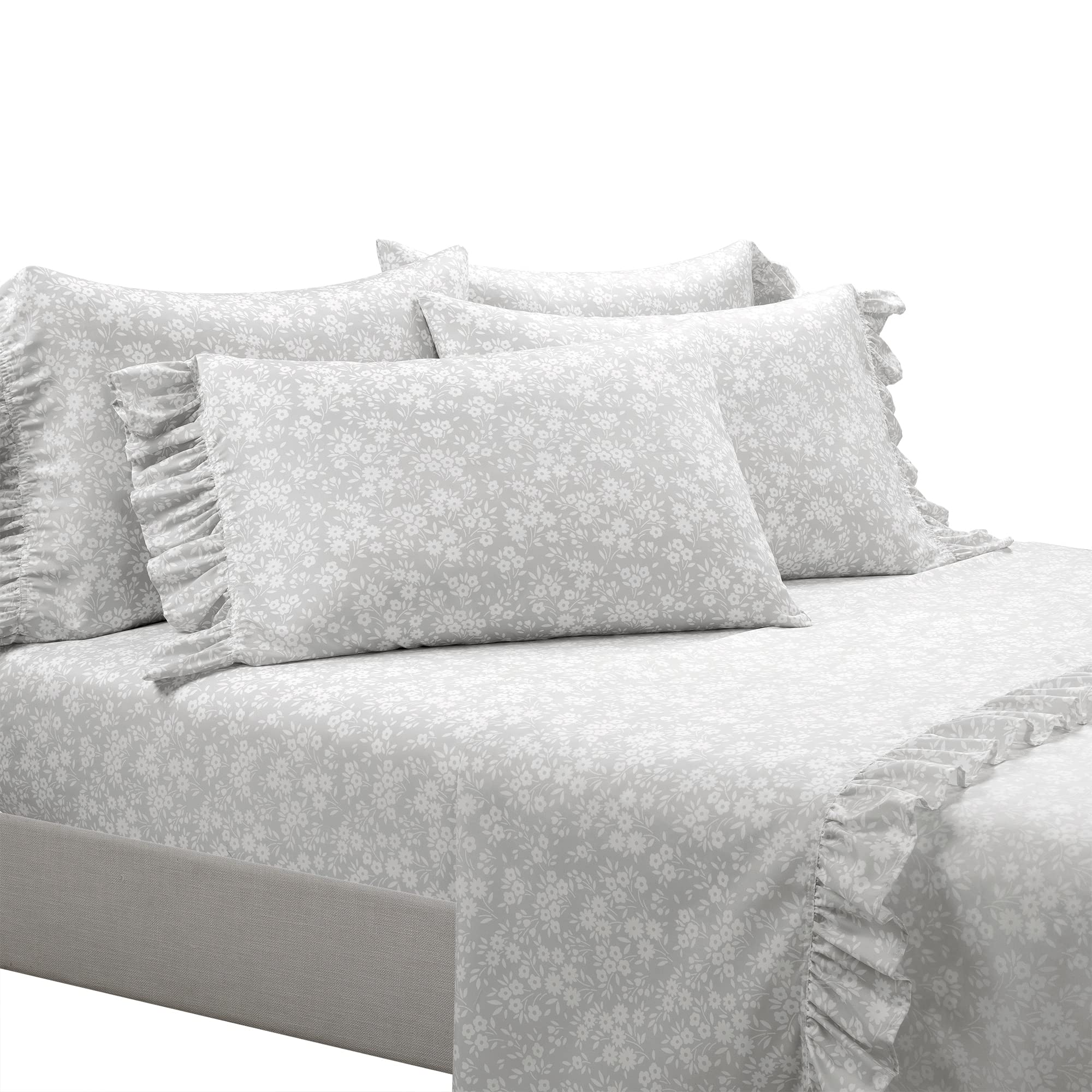Lush Decor Floral Ruffle Sheet Set - Twin-XL Gray for Cozy Bedroom