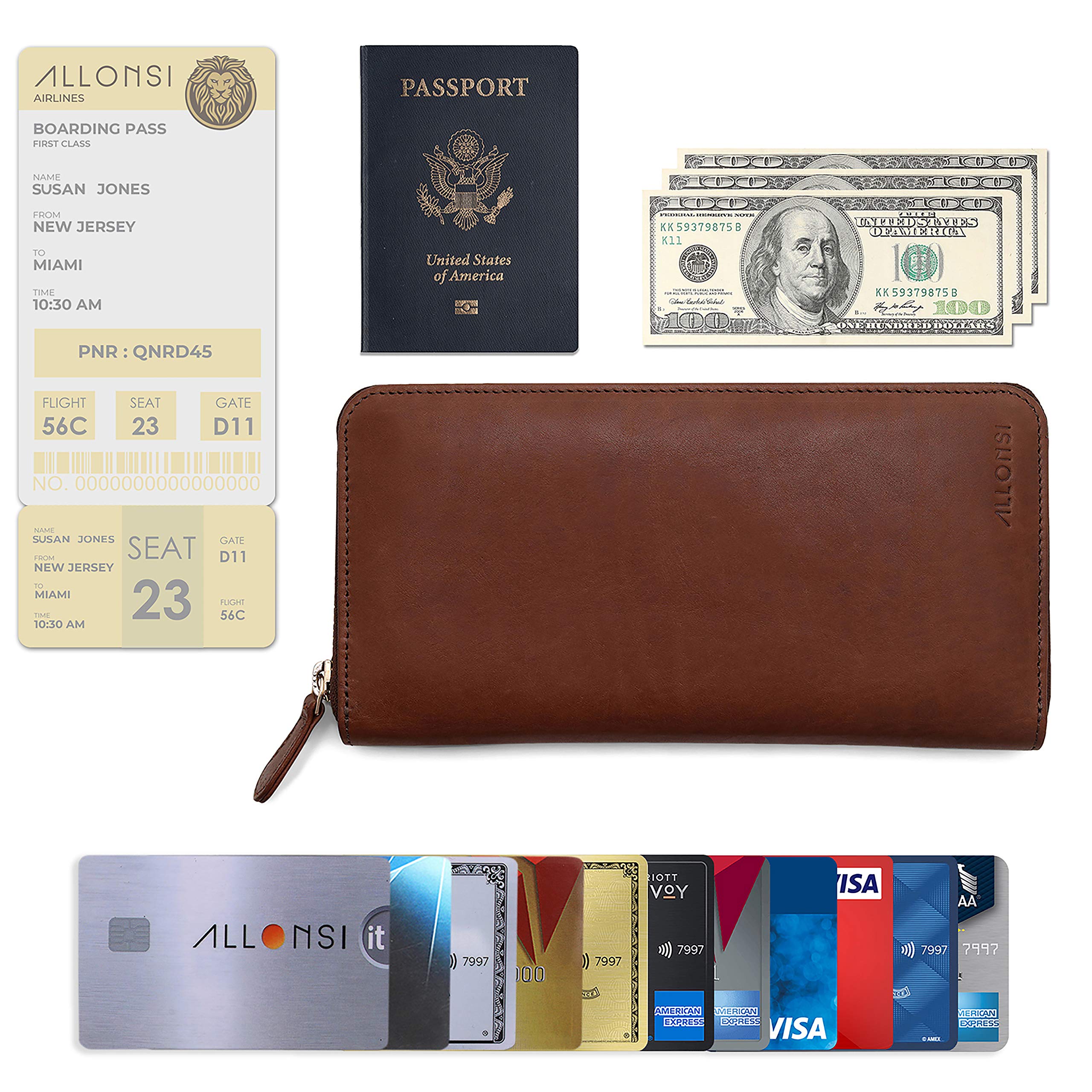 Premium Genuine Leather RFID Blocking Passport Holder for Men & Women - Travel Wallet with Multiple Card Slots & ID Window - Perfect for Airports, Business Trips & International Travel