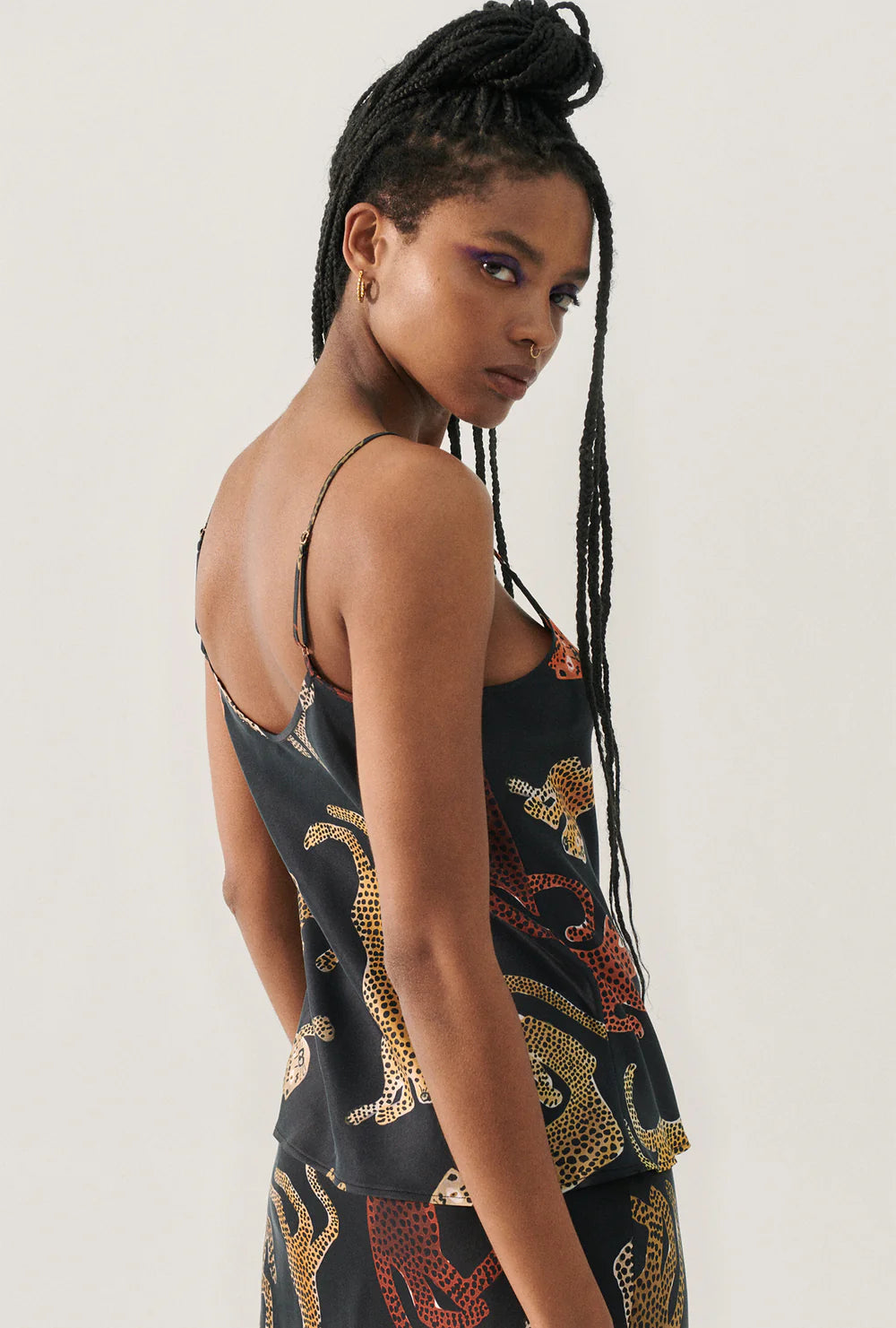 Bias Cut Cami Top - Black Jaguar Print - Perfect for Layering, Night Out & Casual Wear