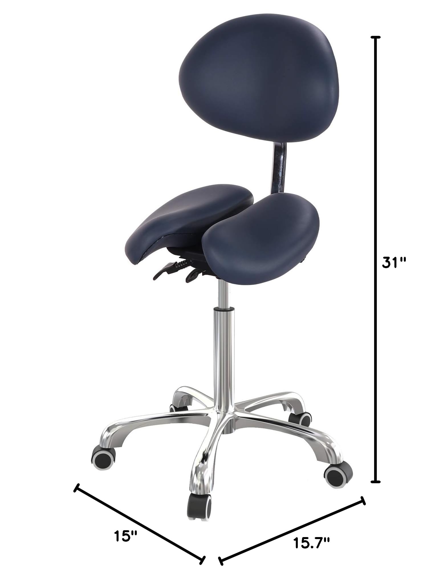 Master Massage Berkeley Split Seat Saddle Stool with Adjustable Backrest & Dual Tilting Options - Royal Blue | Perfect for Chiropractors, Massage Therapists & Office Ergonomics