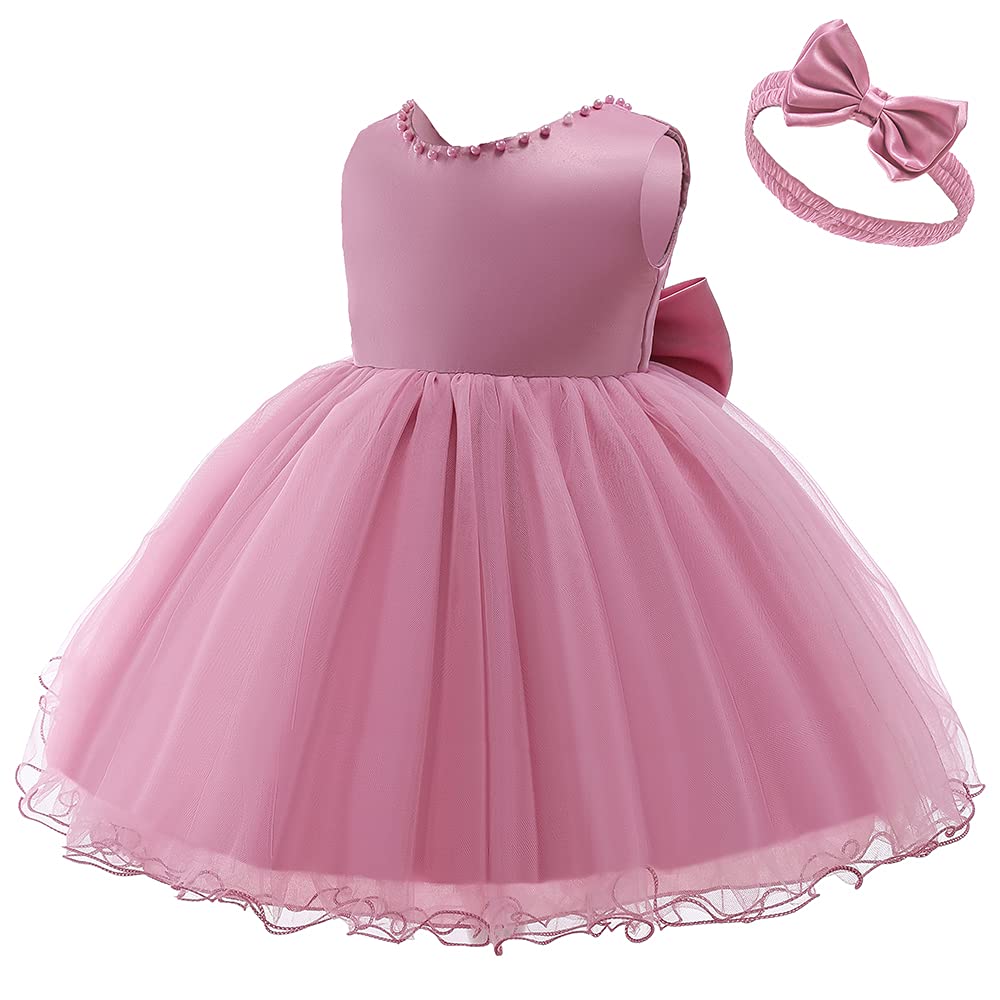 6M-6T Baby Girls Backless Lace Pageant Dress - Toddler Formal Princess Gown with Headwear for Weddings, Baptisms & Special Occasions