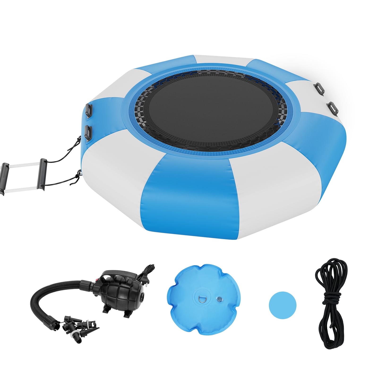 VEVOR 6.5ft Inflatable Water Trampoline with Electric Air Pump - Portable Bounce Swim Platform for Kids & Adults - Includes 3-Step Ladder - Perfect for Pool, Lake, Beach, and Water Sports Fun