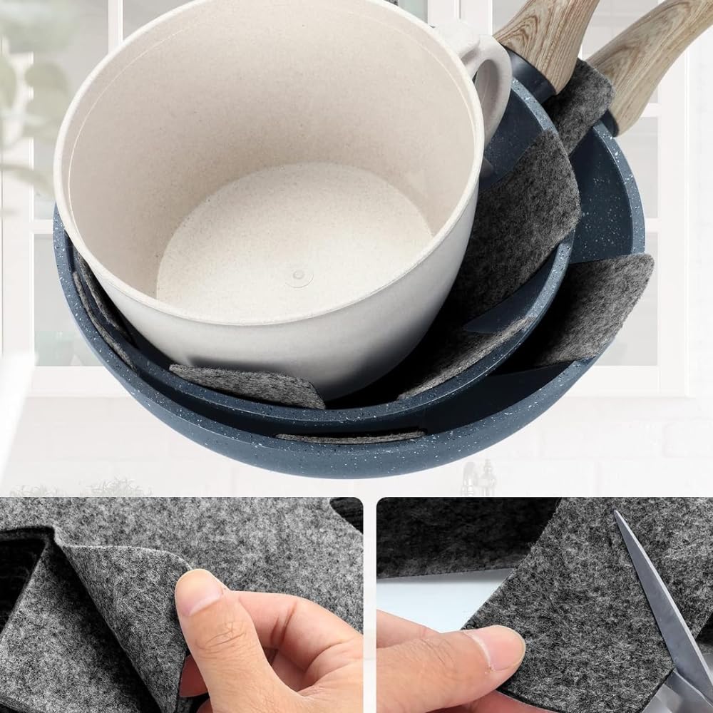 3-Pack Grey Felt Pot and Pan Protectors - Non-Slip Cookware Dividers for Stacking & Protecting Kitchen Pots & Pans - Prevent Scratches & Damage - Ideal for Cabinet, Drawer & Pantry Organization