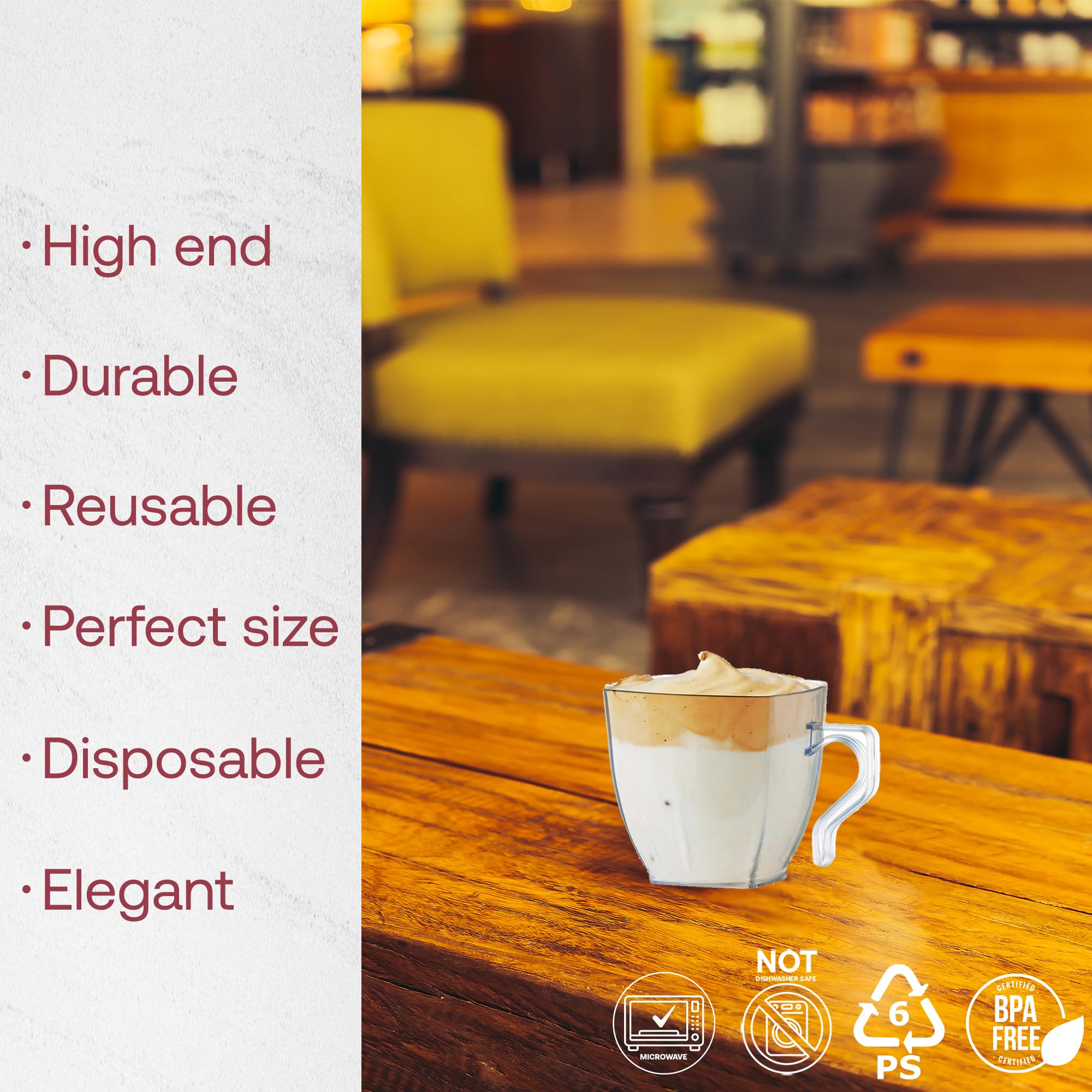 192 Pack Smarty Had A Party 8 oz Clear Disposable Plastic Coffee Cups with Handles - Elegant Drinkware for Hot Beverages, Tea, Cappuccino - Perfect for Parties, Cafes, Offices & Events