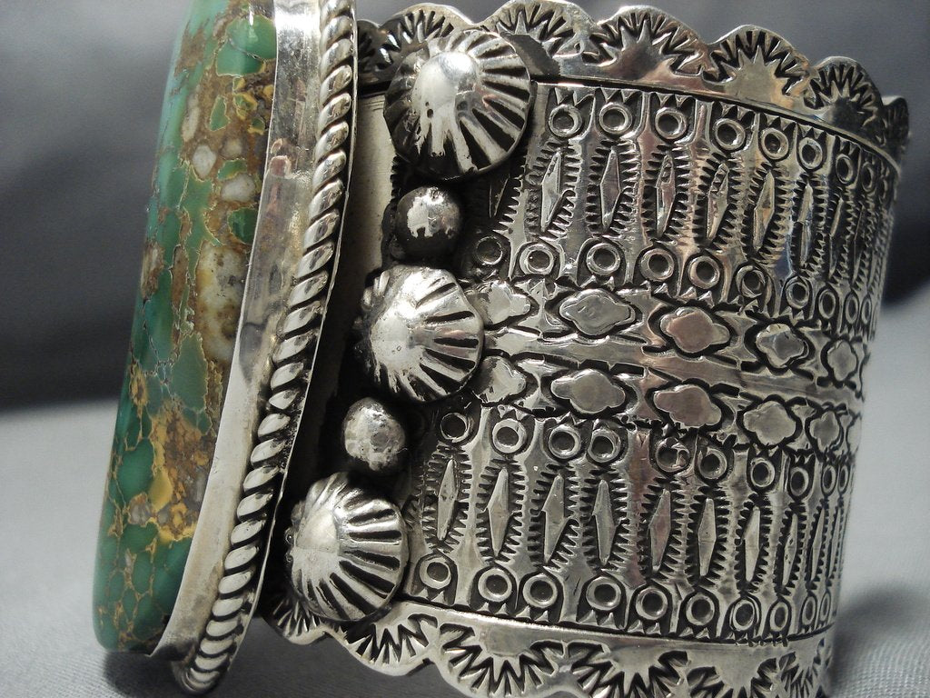 172g Large Vintage Natural Green Turquoise Sterling Silver Navajo Bracelet - Authentic Native American Jewelry for Boho Fashion & Gift Giving