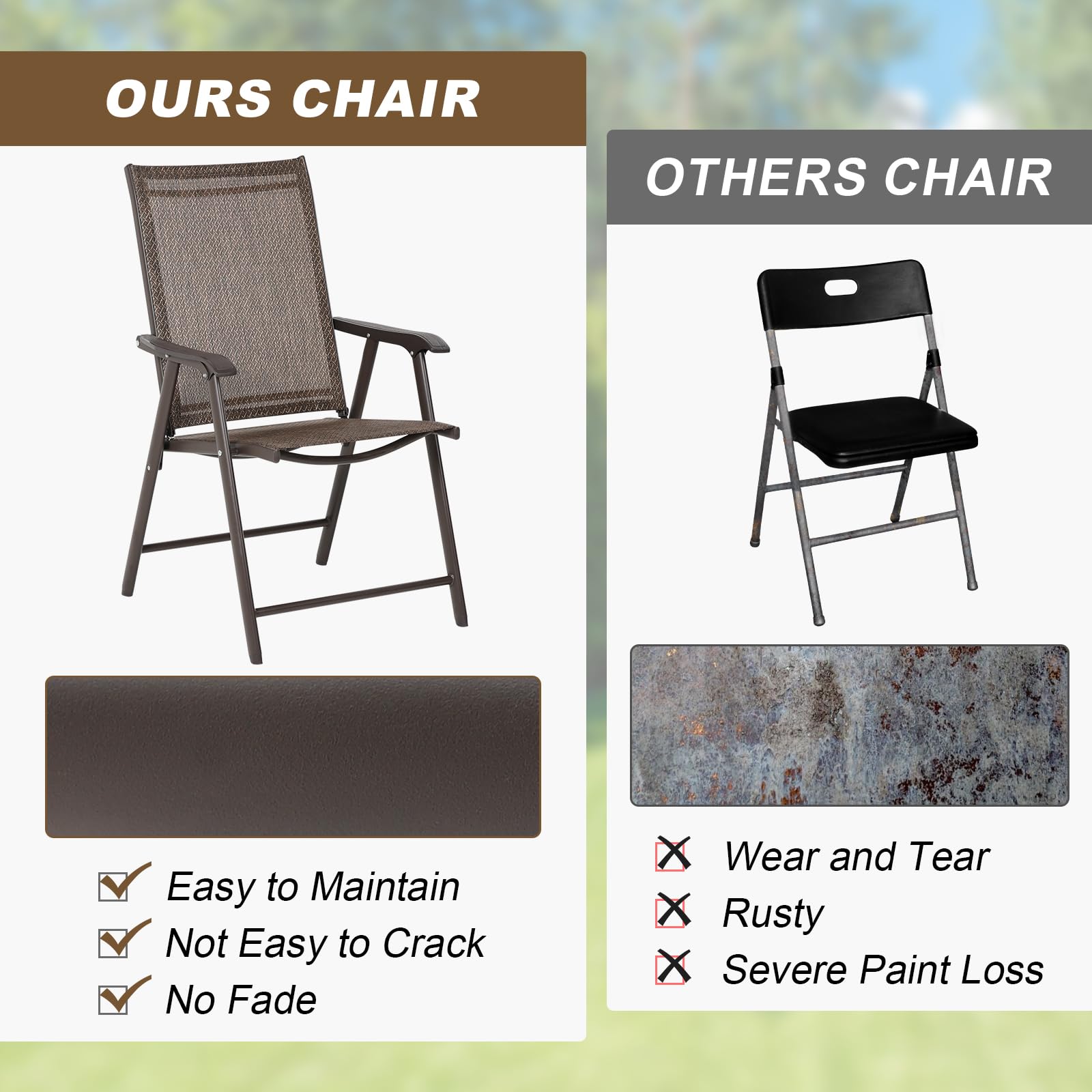 Aoodor 4-Pack Folding Patio Chairs - Textilene Sling Dining Chairs for Indoor & Outdoor Use | Perfect for Backyard, Poolside, Camping & Picnics