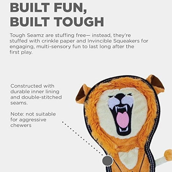 Outward Hound Tough Seamz Lion Plush Dog Toy - Durable Chew-Proof Medium Dog Toy for Aggressive Chewers, Interactive Play & Training - Perfect for Indoor & Outdoor Fun