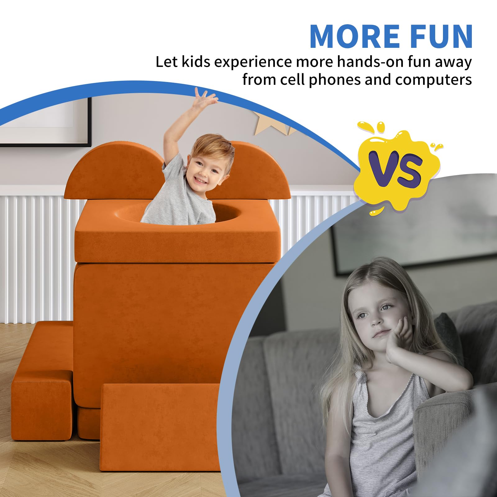 Wanan Kids Couch - 12 Piece Modular Toddler Sofa Set with 2 Balls & Play Tunnel, Light Brown Playroom Furniture for Creative Games, Kickball & Pitching | Perfect for Indoor Play, Birthday Gifts & Daycare Centers