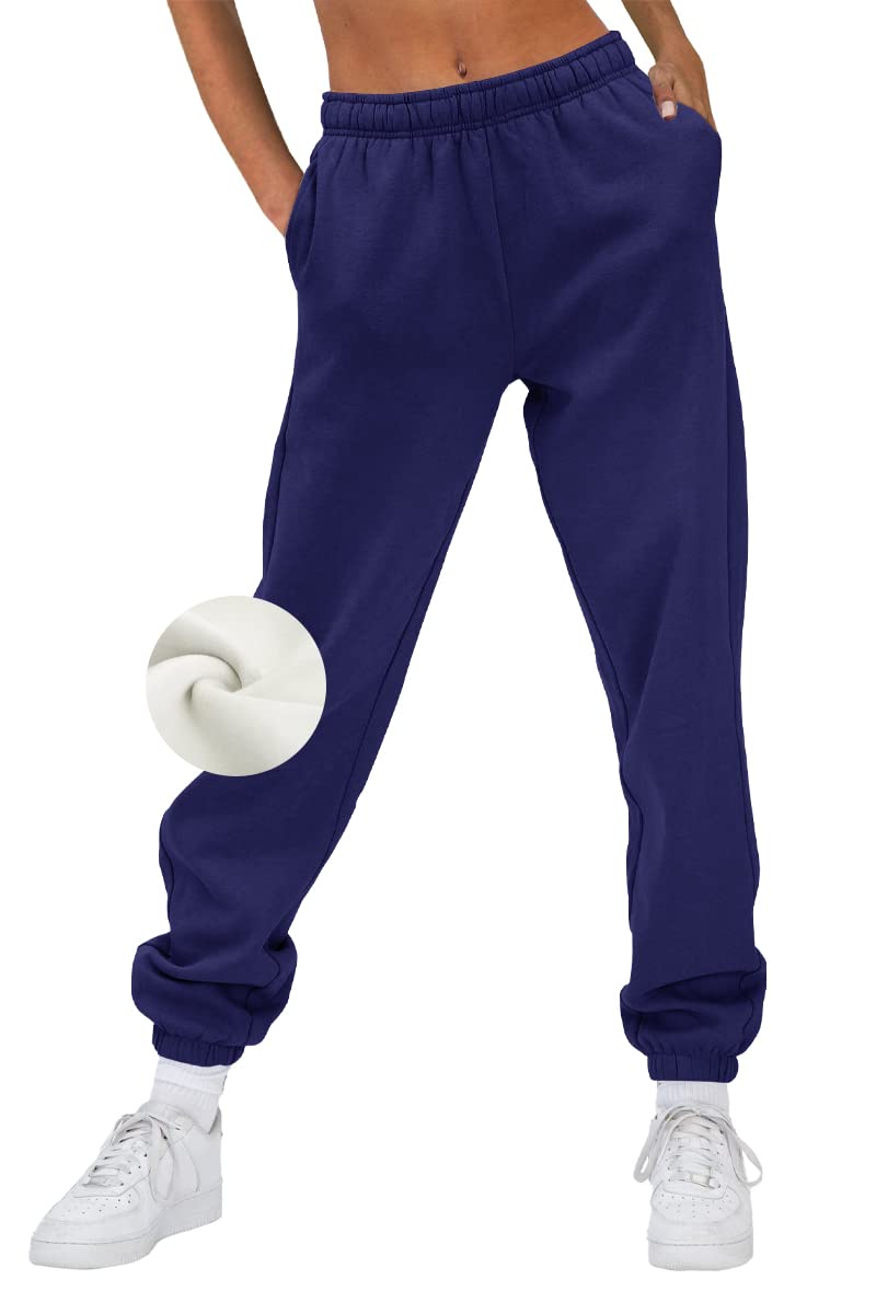 EFAN Women's Fleece Sweatpants - High Waisted Warm Joggers with Pockets, Soft Cotton Lounge Pants for Fall/Winter, Oversized Comfy Baggy Pants for Women - Perfect for Home, Yoga, Running Errands & Casual Outings