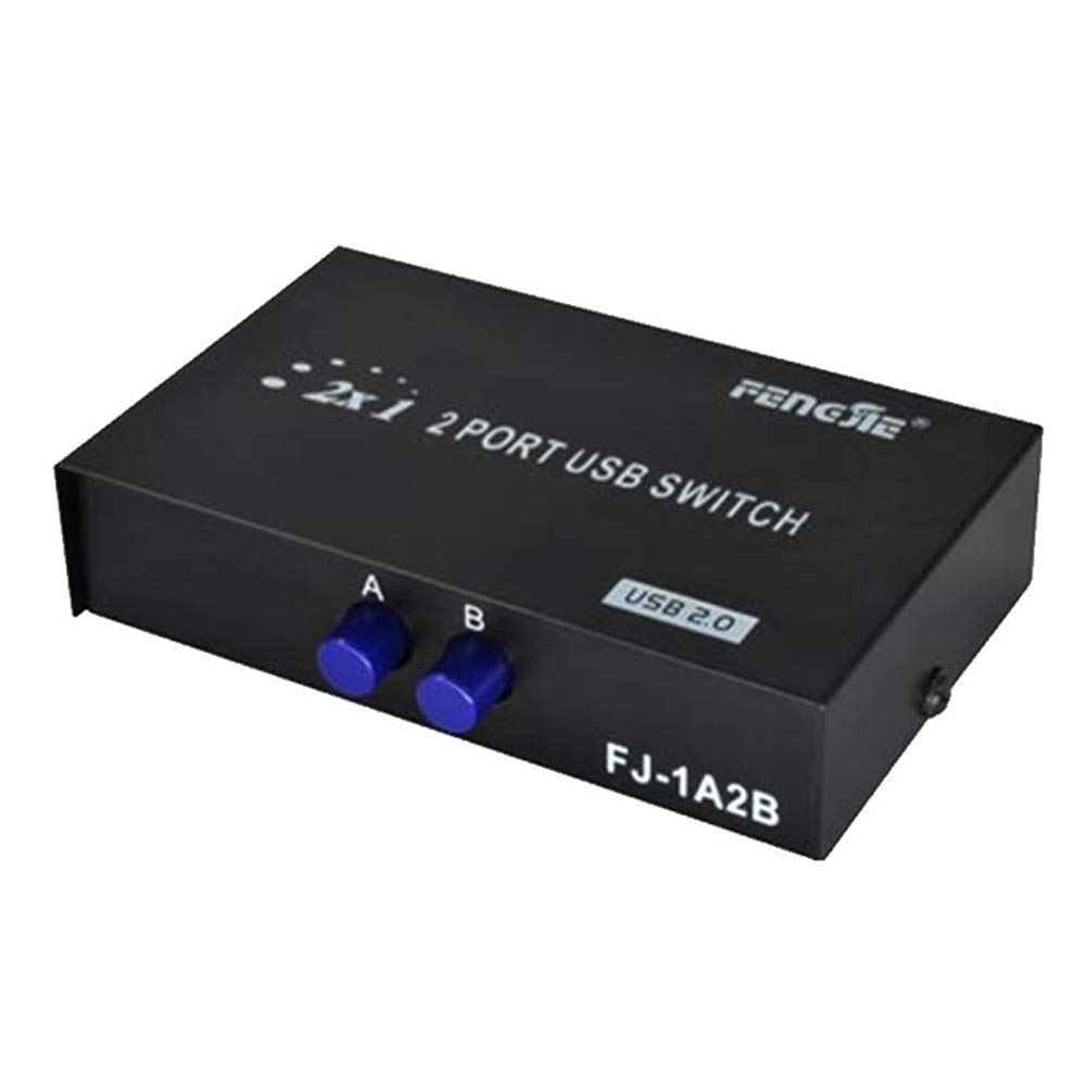 2-Port USB 2.0 KVM Switch - I43C USB Sharing Hub for Printer, Scanner, Keyboard & Mouse (2-in-1 Out) with One-Touch Button | Perfect for Home Office & Multi-Device Workstations