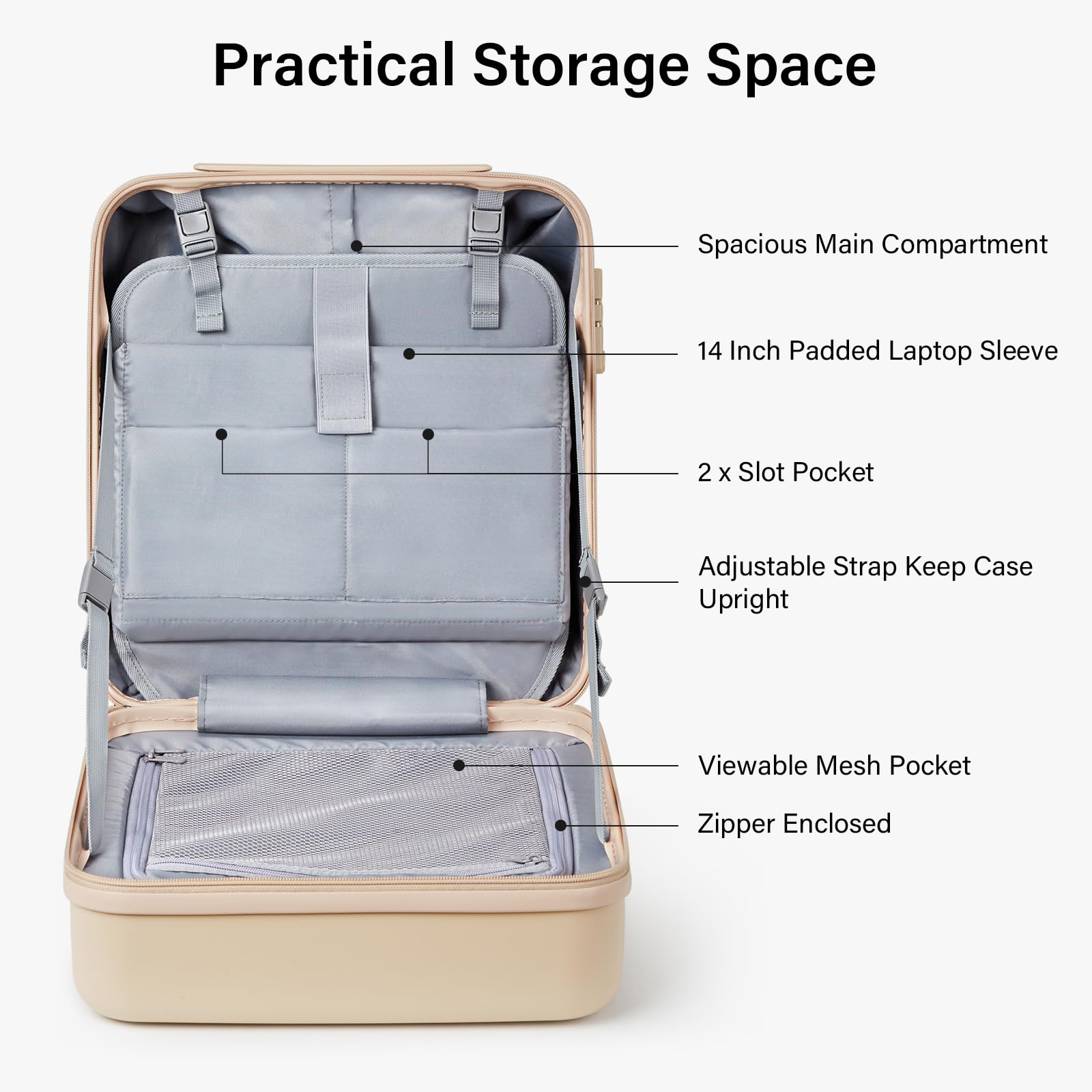 Hanke 16 Inch Underseat Carry On Luggage - Hard Shell Mini Suitcase with Wheels, TSA Approved Airline Travel Bag, Lightweight Small Suitcase for Women & Men (Cuba Sand) - Perfect for Business Trips, Weekend Getaways & Airplane Cabin Storage