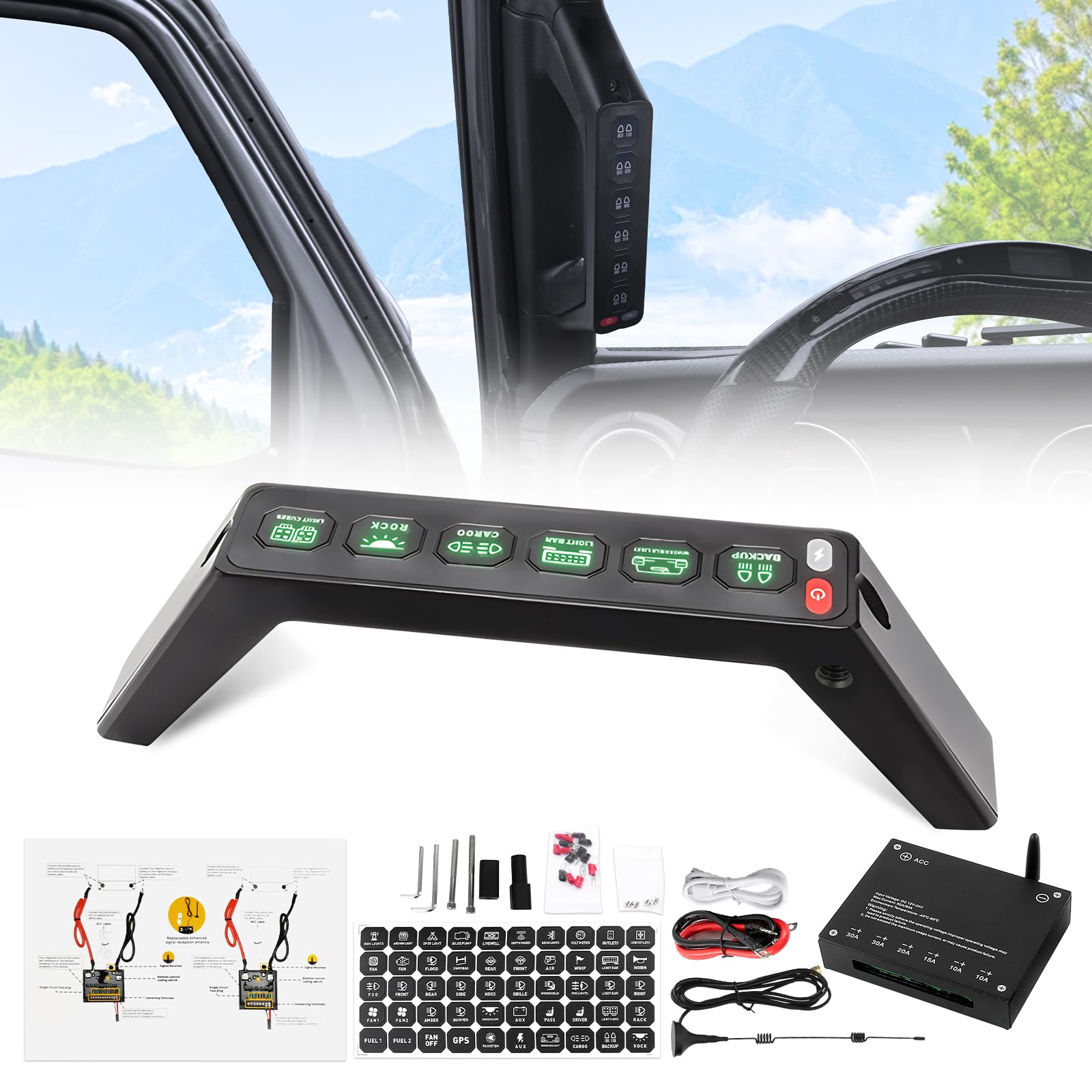 CO LIGHT 2018-2024 Jeep Wrangler JL Grab Handle 6-Gang Wireless Switch Panel with ACC Control, Solid State Relay & Type-C Charging - Perfect for Off-Roading, Camping & Strobe Light Control