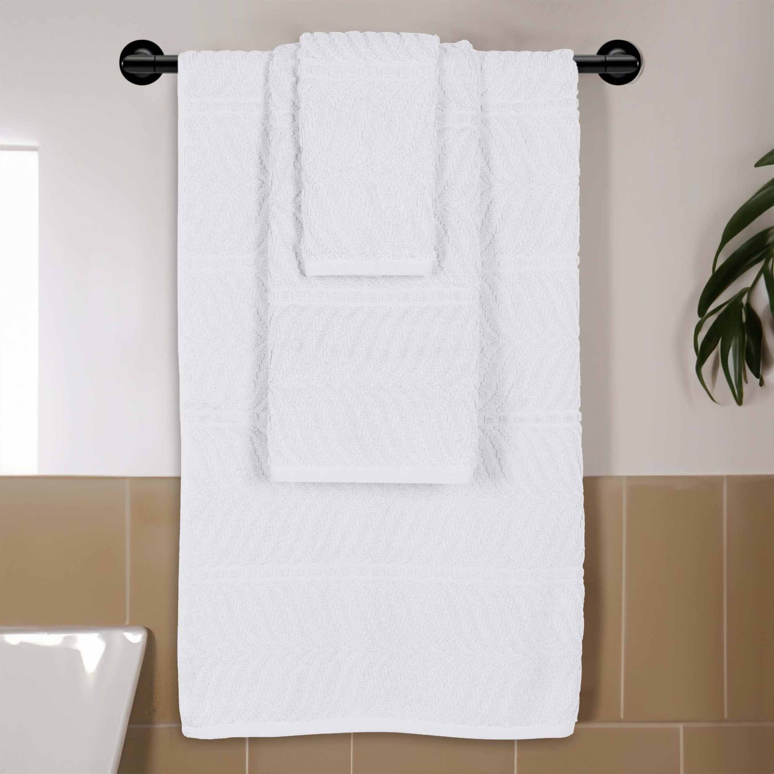 Premium Zero Twist Cotton Jacquard Towel Set - 3 Piece Luxury Bath Towels with Elegant Chevron Pattern for Spa, Bathroom & Guest Use