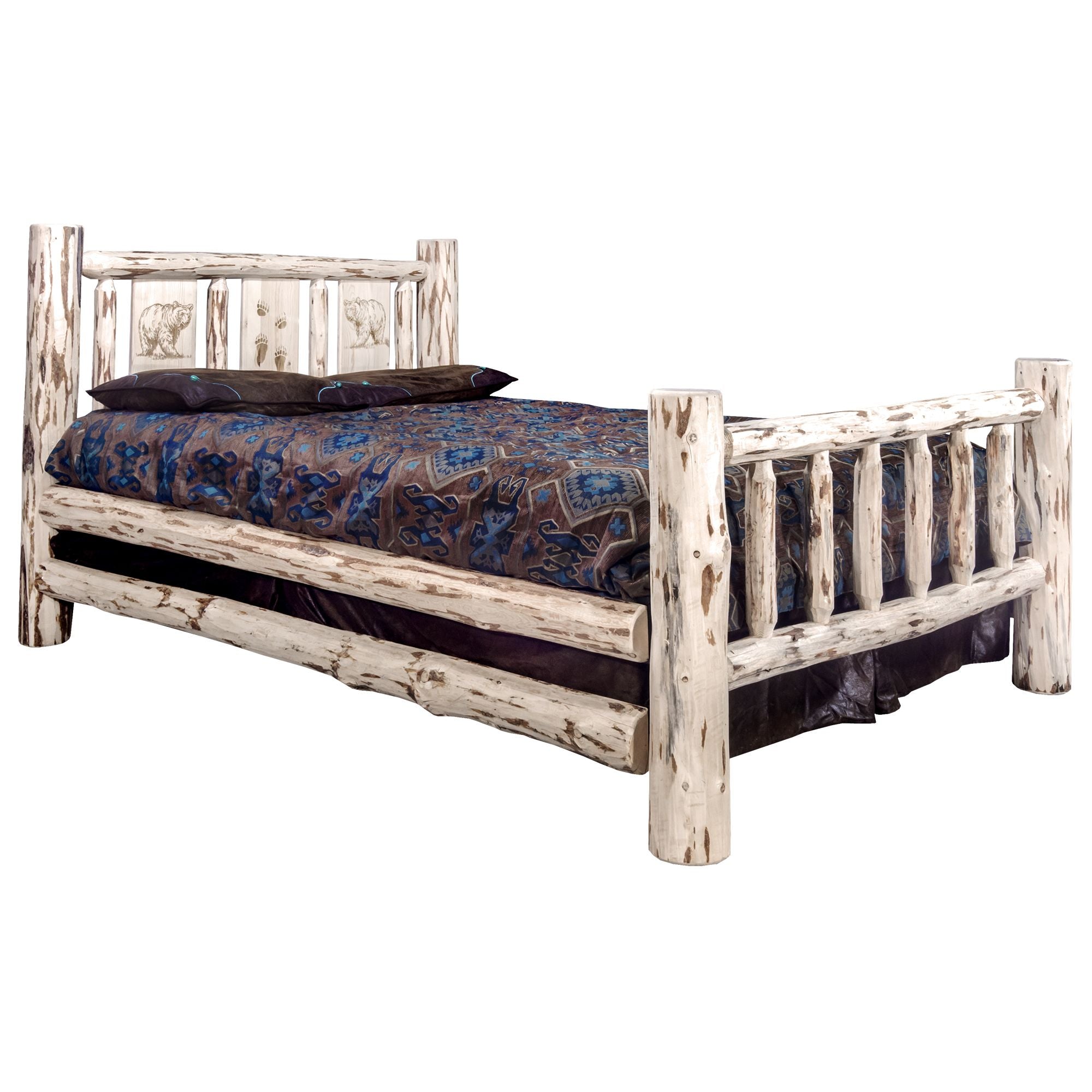 Montana Bed with Laser Engraved Design - Unfinished Solid Wood Bed Frame for DIY Customization | Perfect for Rustic, Farmhouse & Cabin Bedroom Decor