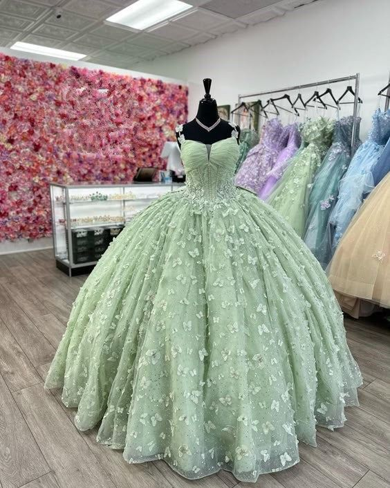 Elegant Green 3D Butterfly Quinceañera Dress for Sweet 16 | Ball Gown Style J4630 | Perfect for Quinceañeras, Sweet 16 Parties & Formal Dances