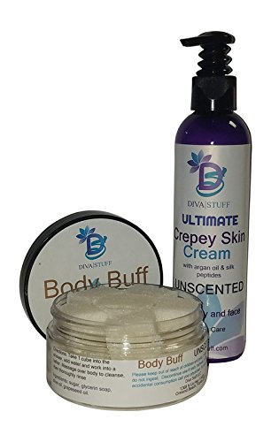 Diva Set: Ultimate Anti-Aging Crepey Skin Cream & Sugar Scrub with Hyaluronic Acid | Unscented Skincare for Dry Skin | Perfect for Night Routine & Spa Days