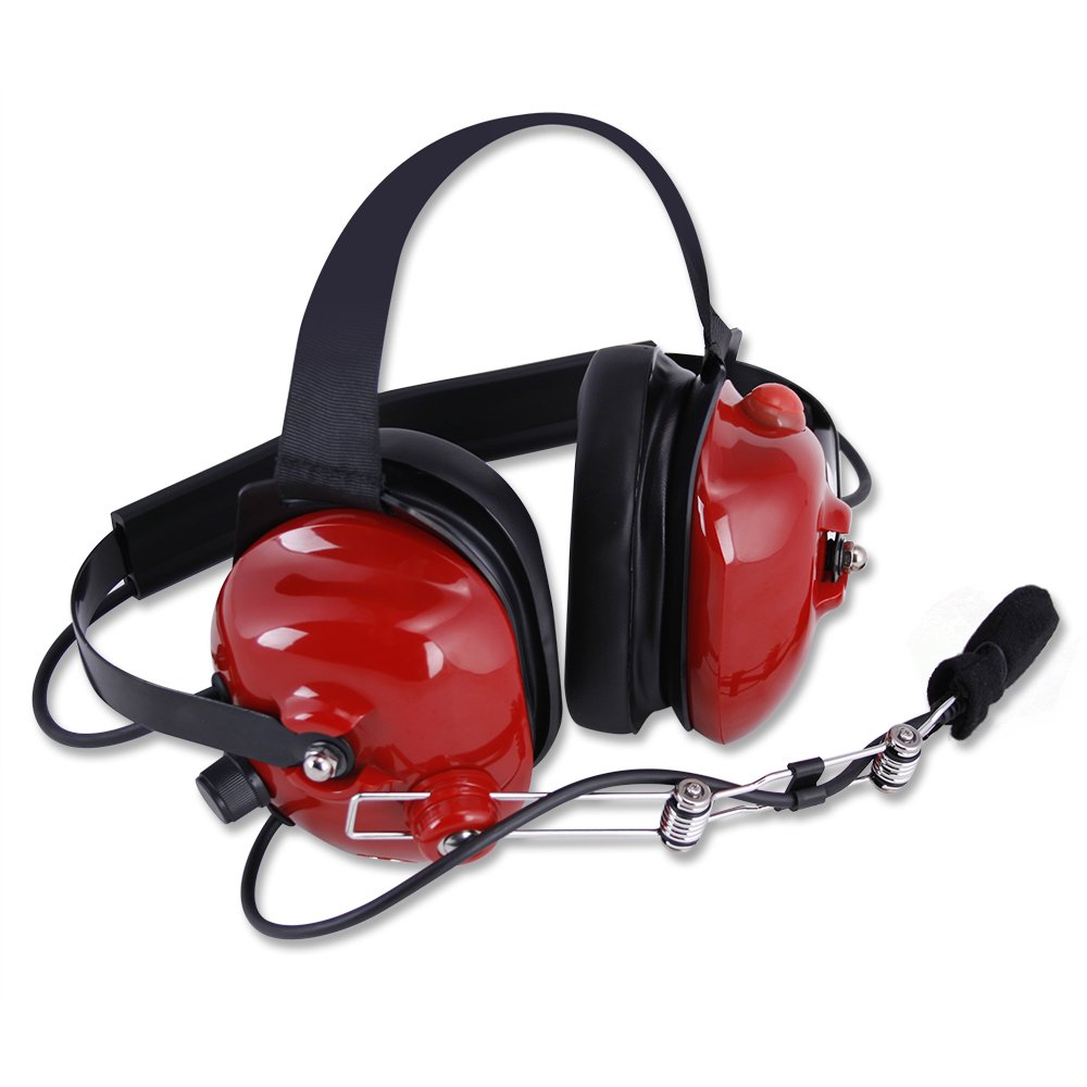 Rugged Behind-The-Head Racing Headset with Volume Control & Push-to-Talk - 3.5mm 5-Pin Jack for Clear Communication - Perfect for Motorsports, Off-Roading & Heavy Equipment Operations (Red)