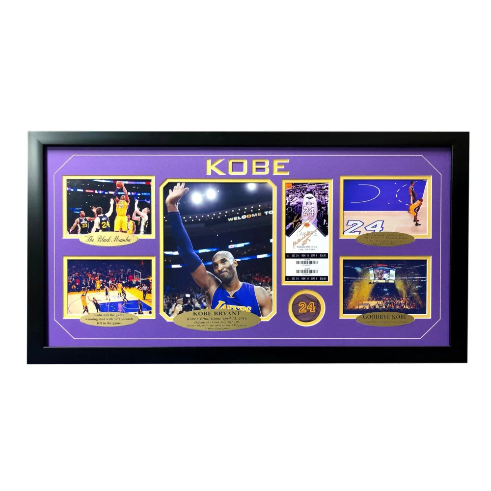 Kobe Bryant Final Game Authentic Confetti Frame 8x10 Collage with Ticket - Last Retirement Memorabilia for Lakers Fans & Sports Collectors - Perfect for Man Cave, Sports Bar, or Office Decor