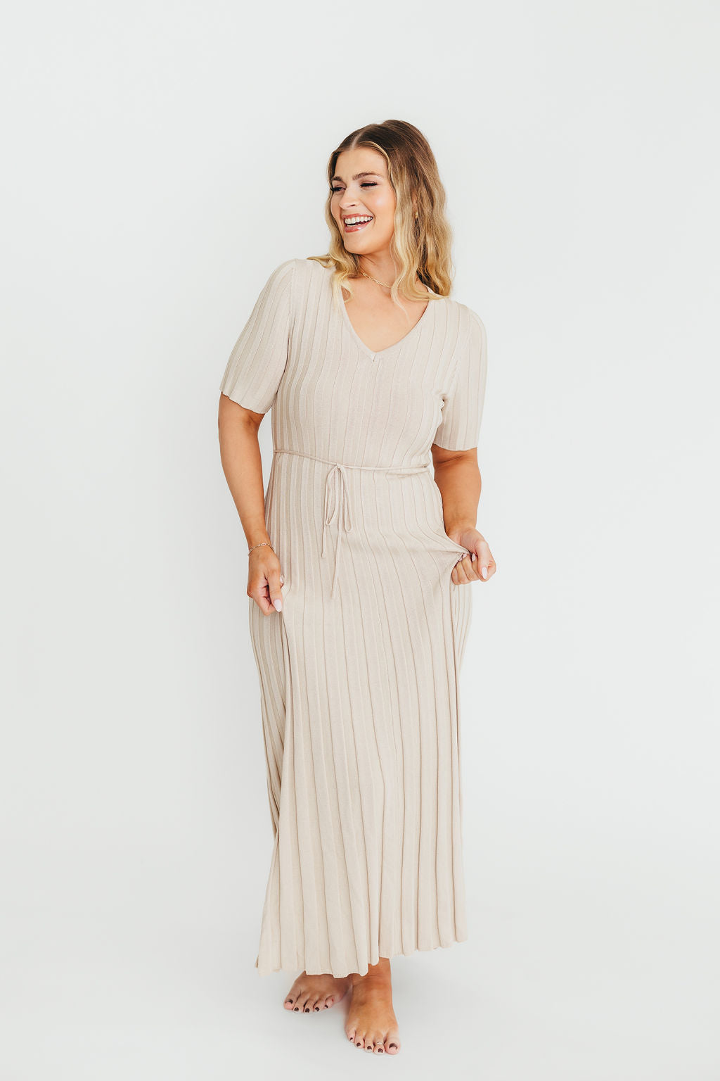 Oakley Ribbed Maxi Dress in Dusty Taupe - Bump Friendly Maternity Dress for Women | Comfortable Stretchy Pregnancy Outfit for Casual Wear, Baby Shower & Special Occasions