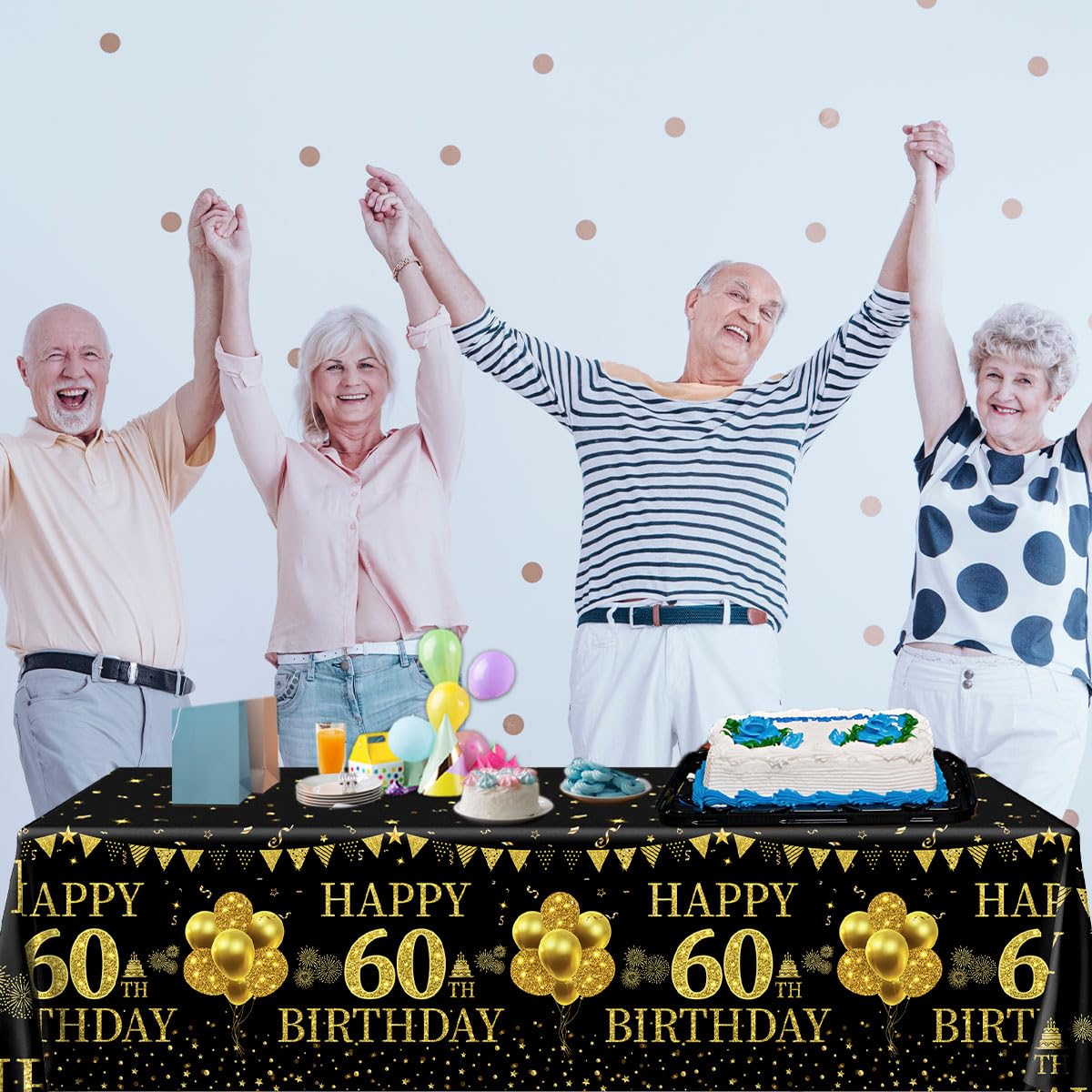 3Pcs Black and Gold 60th Birthday Tablecloth Set - Elegant Rectangle Table Decor for 60 Year Old Birthday Party, Anniversary Celebration & Retirement Party Decorations - Perfect for Dining Table, Buffet Table, and Dessert Table Setup