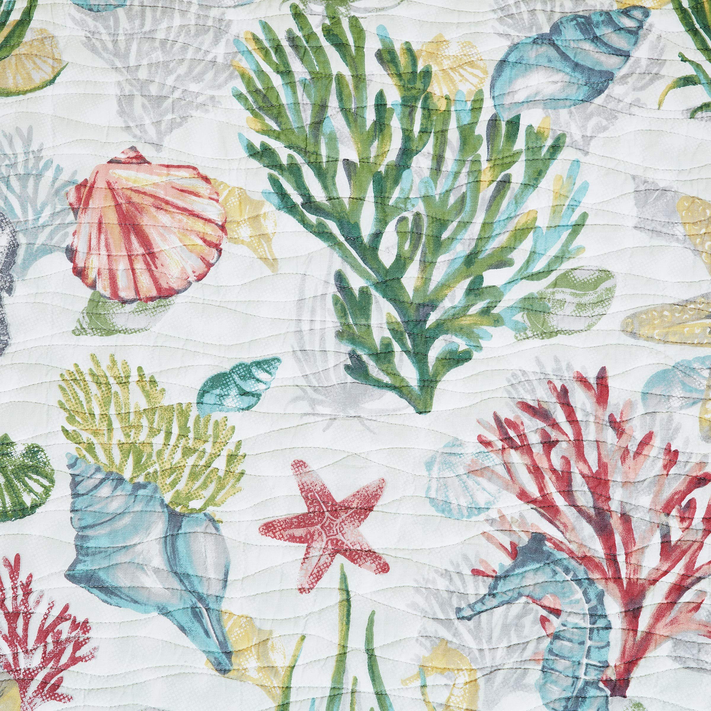 C&F Home Shellwood Sound 2-Piece Cotton Quilt Set - Twin Size, Coastal Beach Print in White, Blue & Green - Includes Quilt & Sham - Perfect for Beach House Bedrooms, Guest Rooms & Coastal-Themed Decor