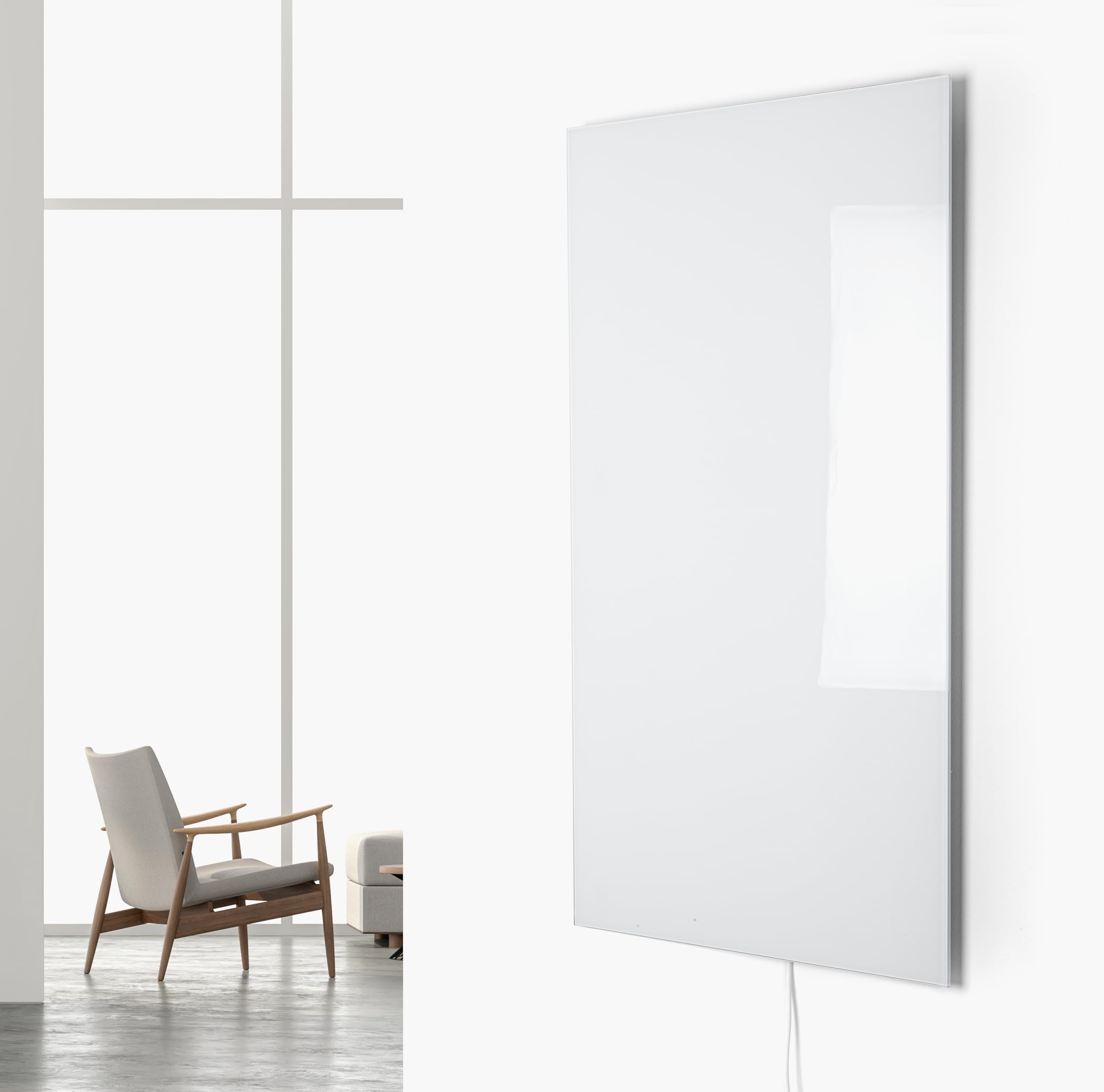 WarmlyYours 24x47 Inch Ember Glass Infrared Electric Panel Heater - 800W Wall Mounted Space Heater for Rooms up to 114 sqft, Energy Efficient Plug-in or Hardwired Heating Solution - Perfect for Bedrooms, Bathrooms & Home Offices (White Glass Finish)