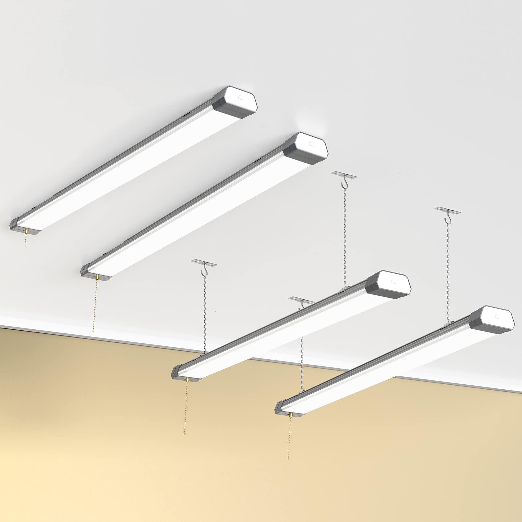 4-Pack 4FT LED Shop Lights, 100W 13000LM 5000K Super Bright Linkable Utility Light with Pull Chain (ON/Off) & US Plug - ETL Certified for Garage, Workshop, Warehouse & Basement Lighting