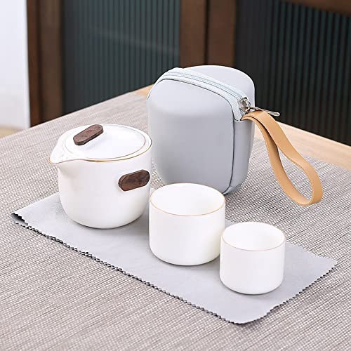 Premium Chinese Gongfu Porcelain Tea Set - Elegant Travel Tea Set with 1 Pot & 2 Cups, White Ceramic Japanese Style Teaware for Outdoor, Car, Camping & Home Use - Perfect Gift for Tea Lovers & Design Enthusiasts