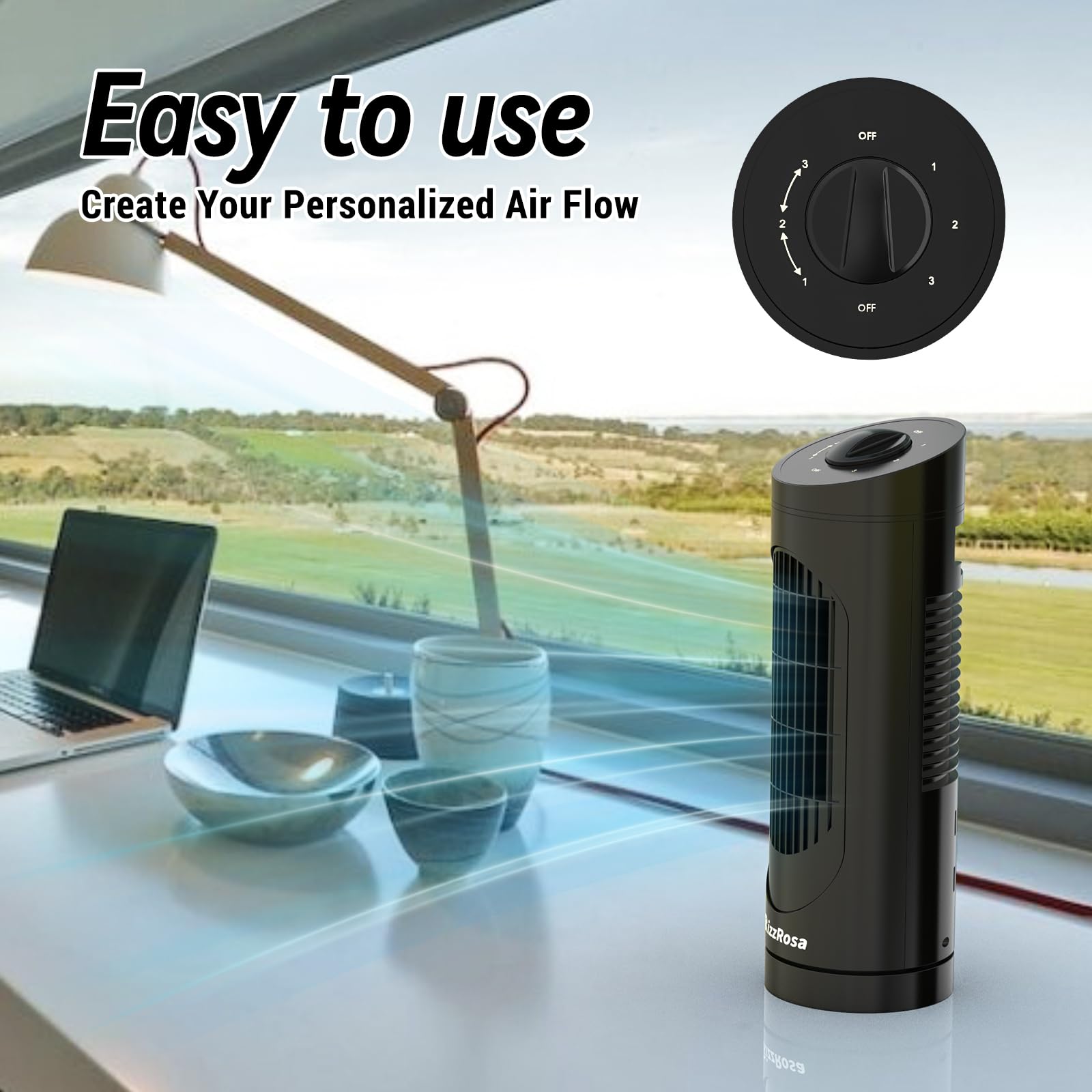 14 Inch Bladeless Tower Fan with 3-Speed Settings & 80° Oscillation - Ultra Quiet Cooling Desk Fan for Office, Bedroom, Home - Perfect for Work, Sleep & Summer Comfort