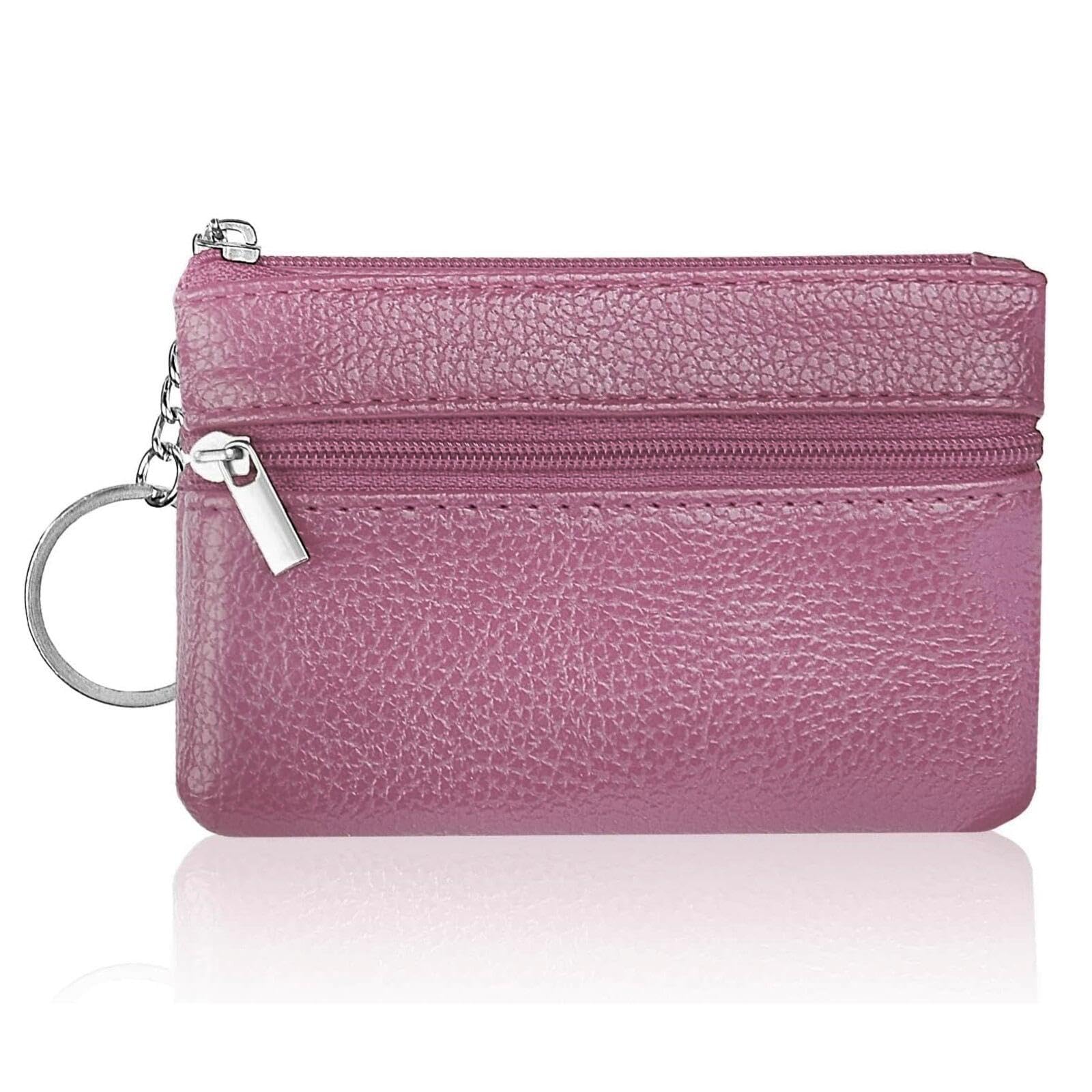 Aucuu Genuine Leather Coin Purse for Women - Compact Zipper Wallet with 3 Card Slots & Keychain Holder | Small Lightweight Travel Wallet (12x8cm) | Perfect for Everyday Use, Travel & Gift Giving
