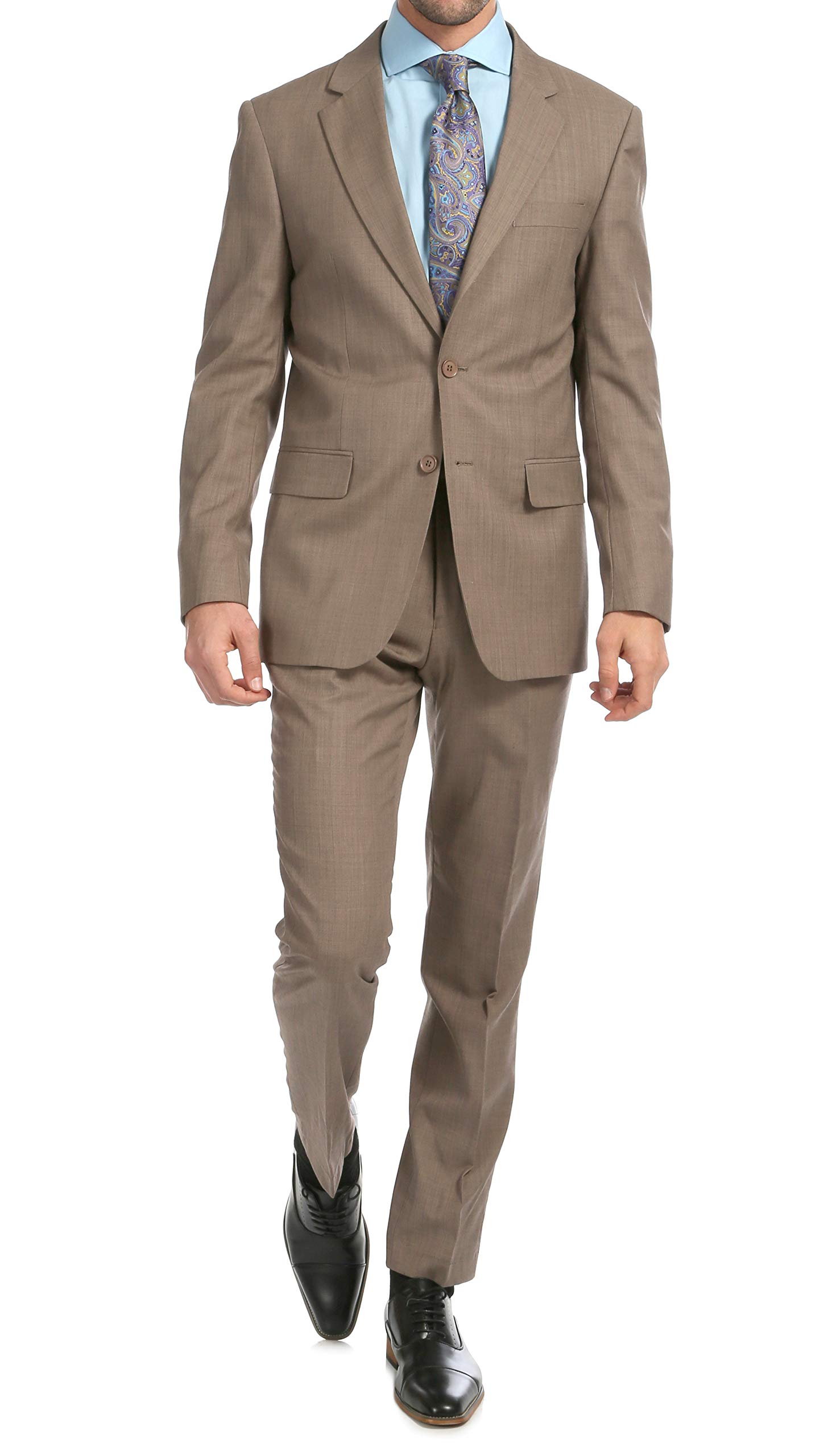 Ferrecci Slim Fit Men's Suits 2 Piece Set - Notch Lapel Business Suit with Flat Front Dress Pants for Wedding, Office & Formal Events | Professional Tailored Menswear