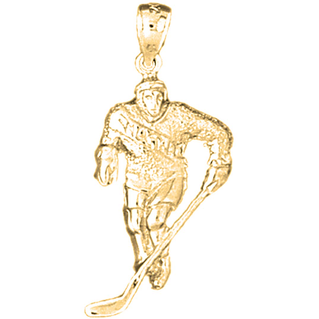 14K Yellow Gold Hockey Player Pendant Necklace - 33mm Sports Jewelry Gift for Athletes & Hockey Fans - Perfect for Games, Gifts & Everyday Wear