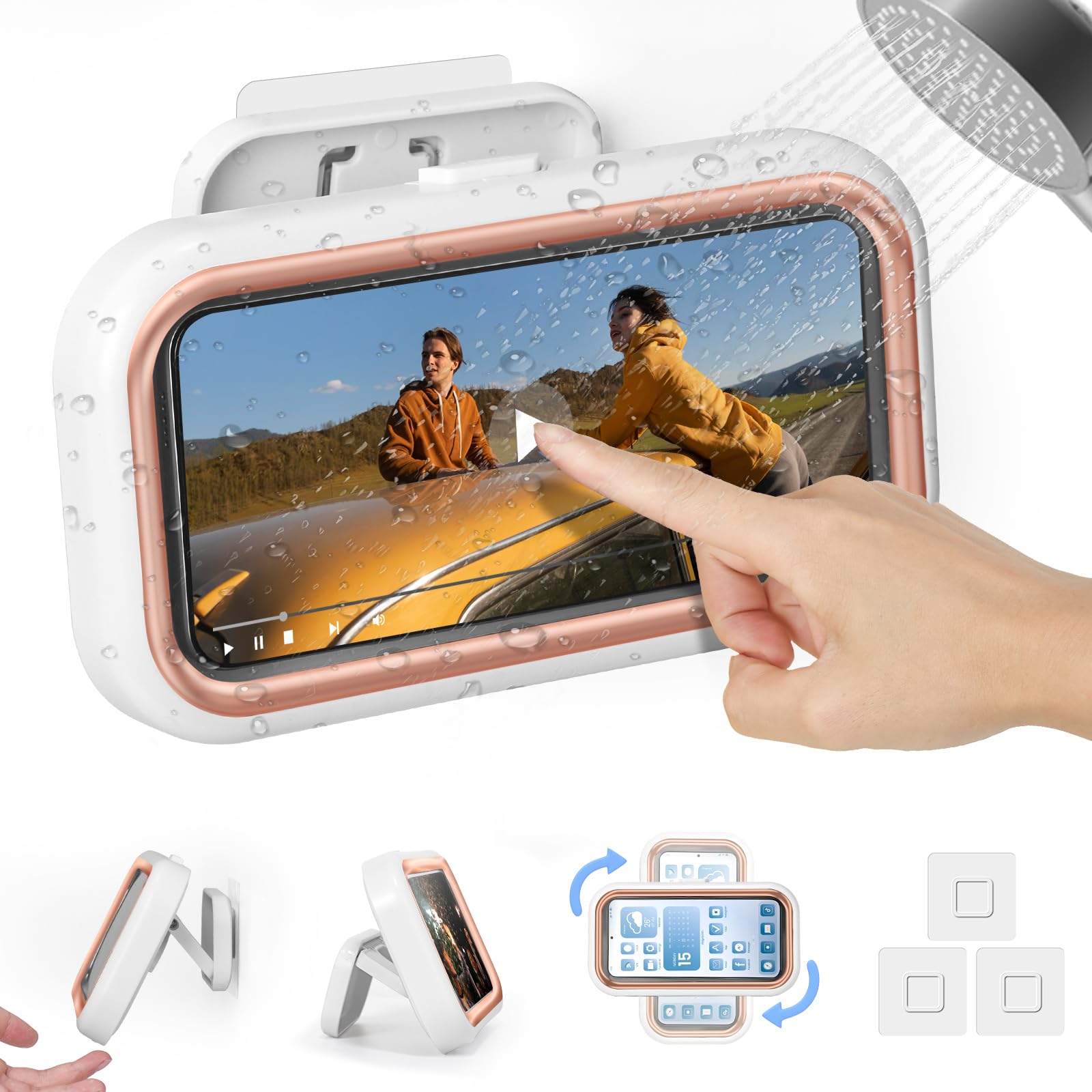 Waterproof Shower Phone Holder with 480° Rotation - Universal Bathroom Phone Mount for Wall, Mirror, and Bathtub - Durable Shower Phone Case for 4-7