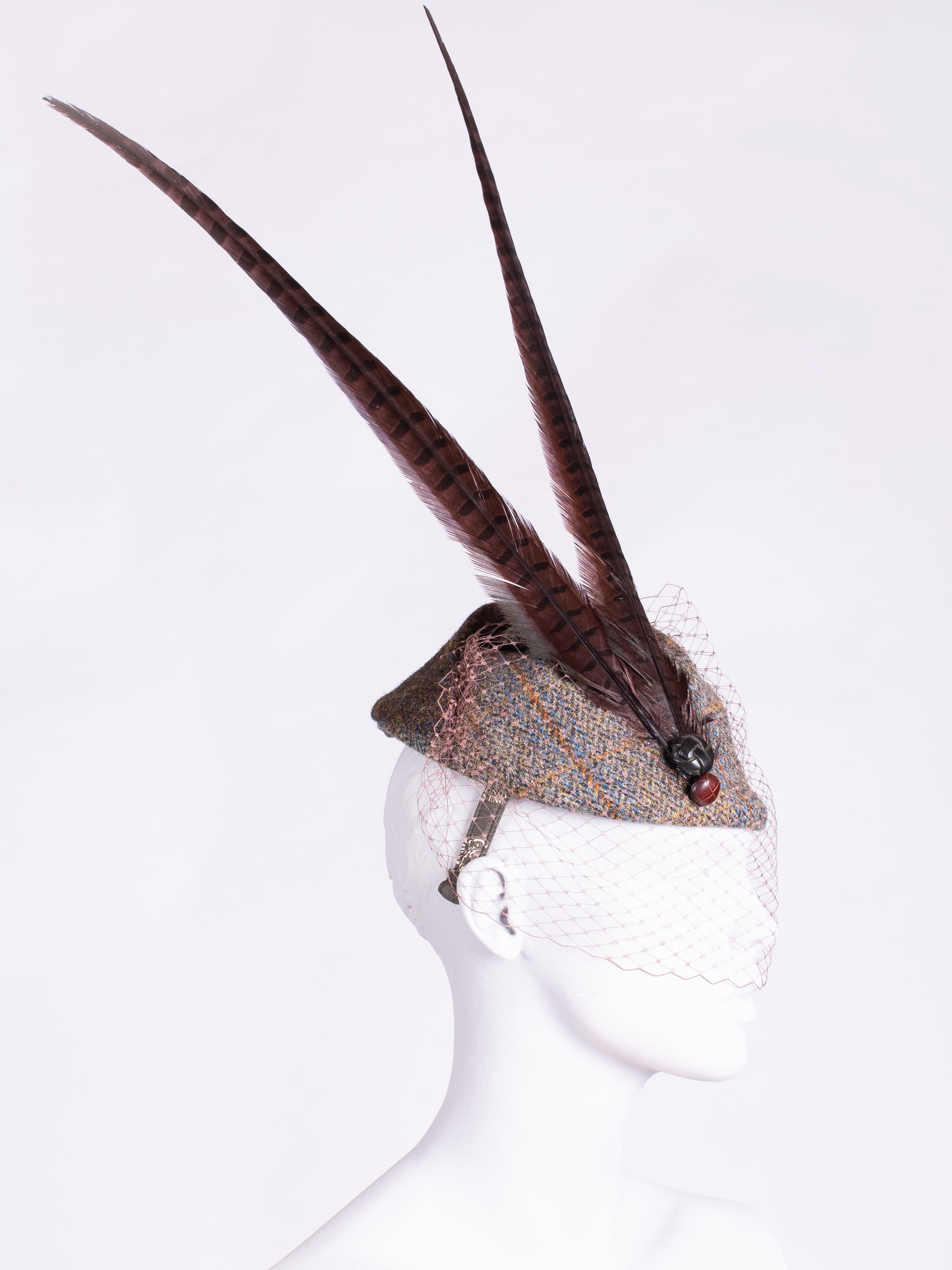 Highland Pleat With Veil - Sage & Chocolate Wedding Headpiece | Elegant Bridal Hair Accessory for Ceremonies & Photoshoots