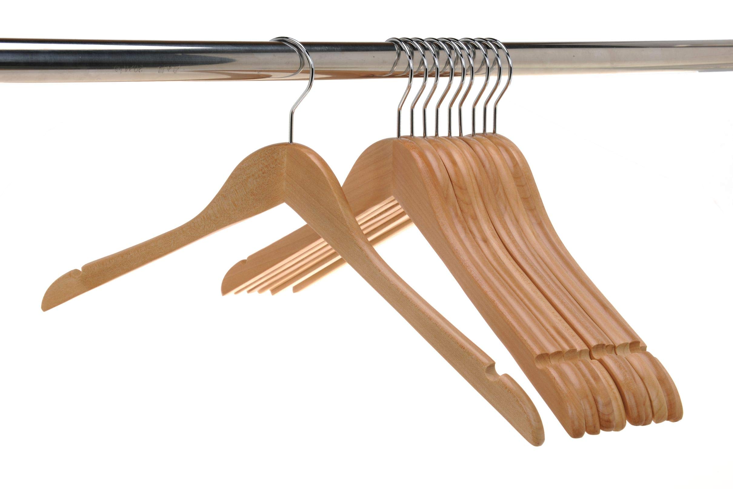Premium Semi-Curved Wooden Suit Hangers - 20-Pack Smooth Finish Solid Wood Coat Hangers with Swivel Hook for Jackets, Pants & Dresses - Natural Wood Closet Organizers for Home, Office & Travel Wardrobe Storage