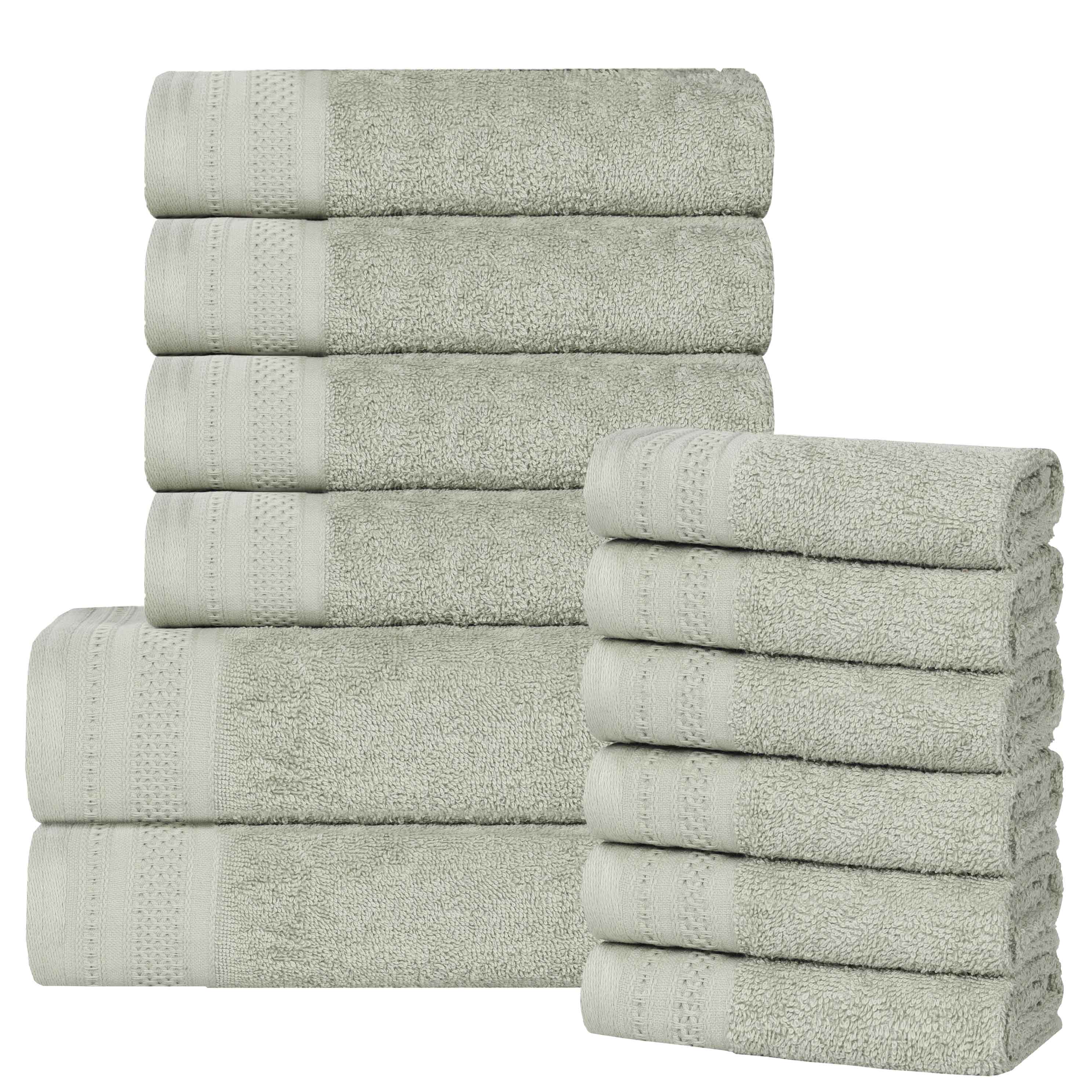 Premium Honeycomb Textured Waffle Border 12-Piece Luxury Cotton Towel Set - Soft & Absorbent Bath, Spa, and Guest Towels for Home & Hotel Use
