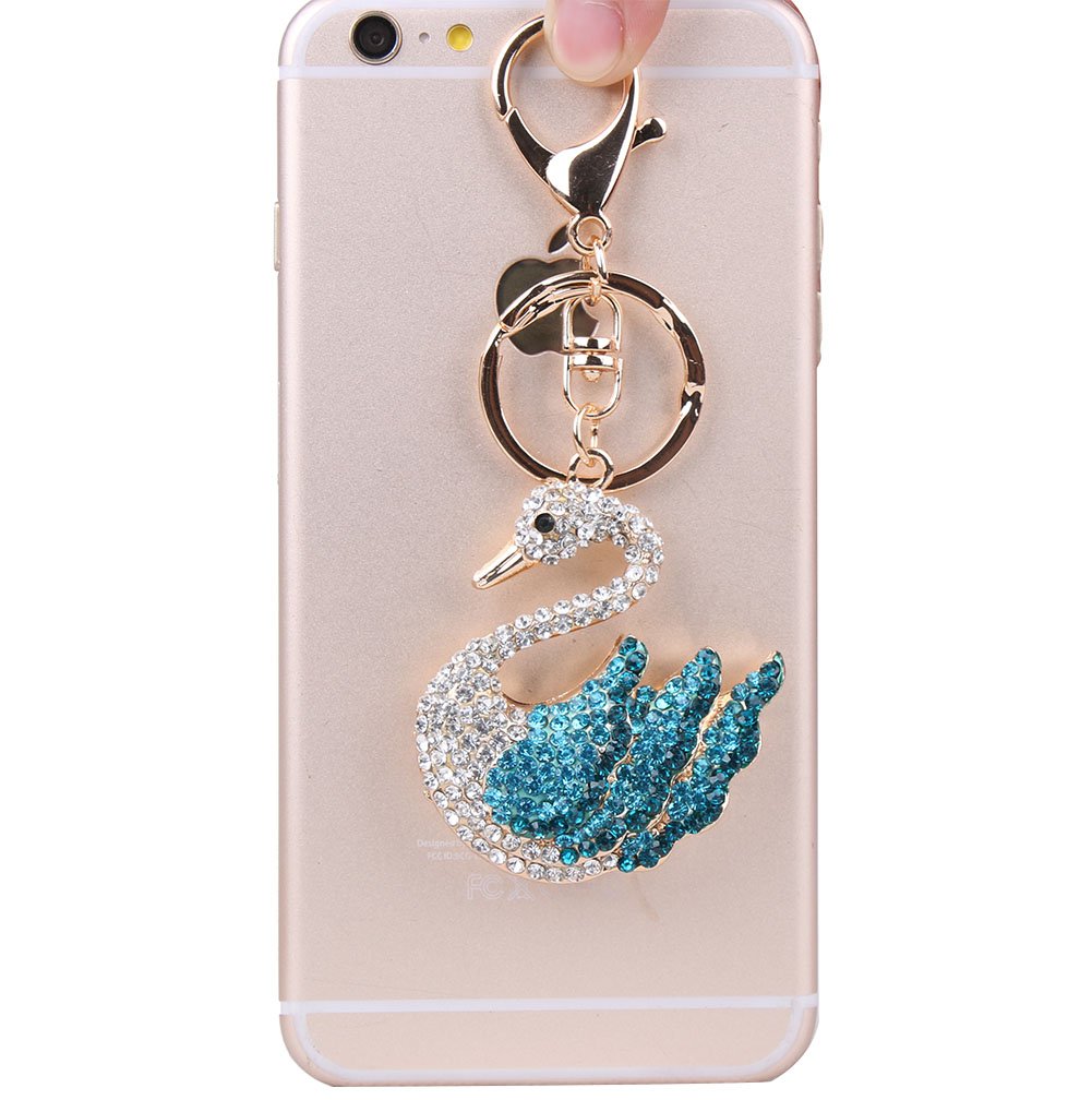 Elegant Rhinestone Bling Swan Keychain - Stylish Handbag Charm Accessory for Women (Blue) | Perfect Gift for Birthday, Party & Everyday Fashion