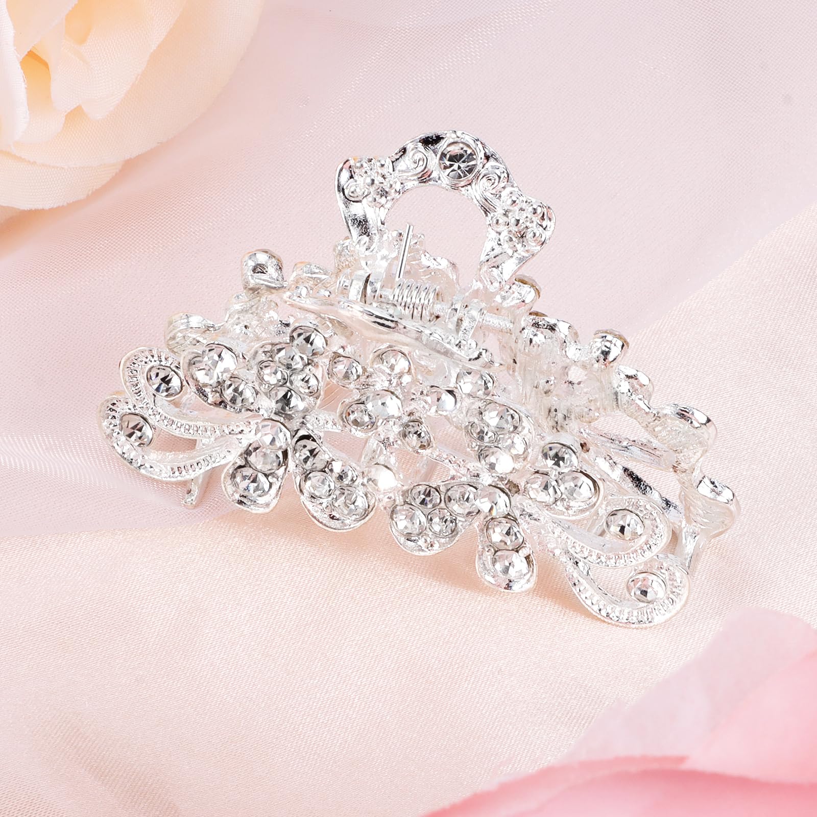Sparkly Rhinestone Hair Claw Clips for Women - Silver Mini Diamond Crystal Glitter Hair Clips (2.36 inch) - Perfect for Parties, Weddings & Everyday Glam Accessories