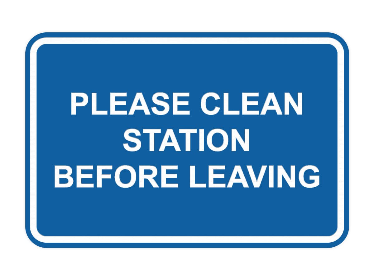 Vintage Framed 'Please Clean Station Before Leaving' Sign in Blue - Large Wall Decor for Office, Restroom, or Classroom