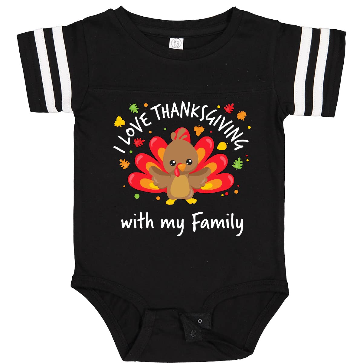 Inktastic 'I Love Thanksgiving with My Family' Happy Turkey Baby Bodysuit - Cute Holiday Outfit for Infants & Toddlers - Perfect for Thanksgiving Family Gatherings & Photo Shoots