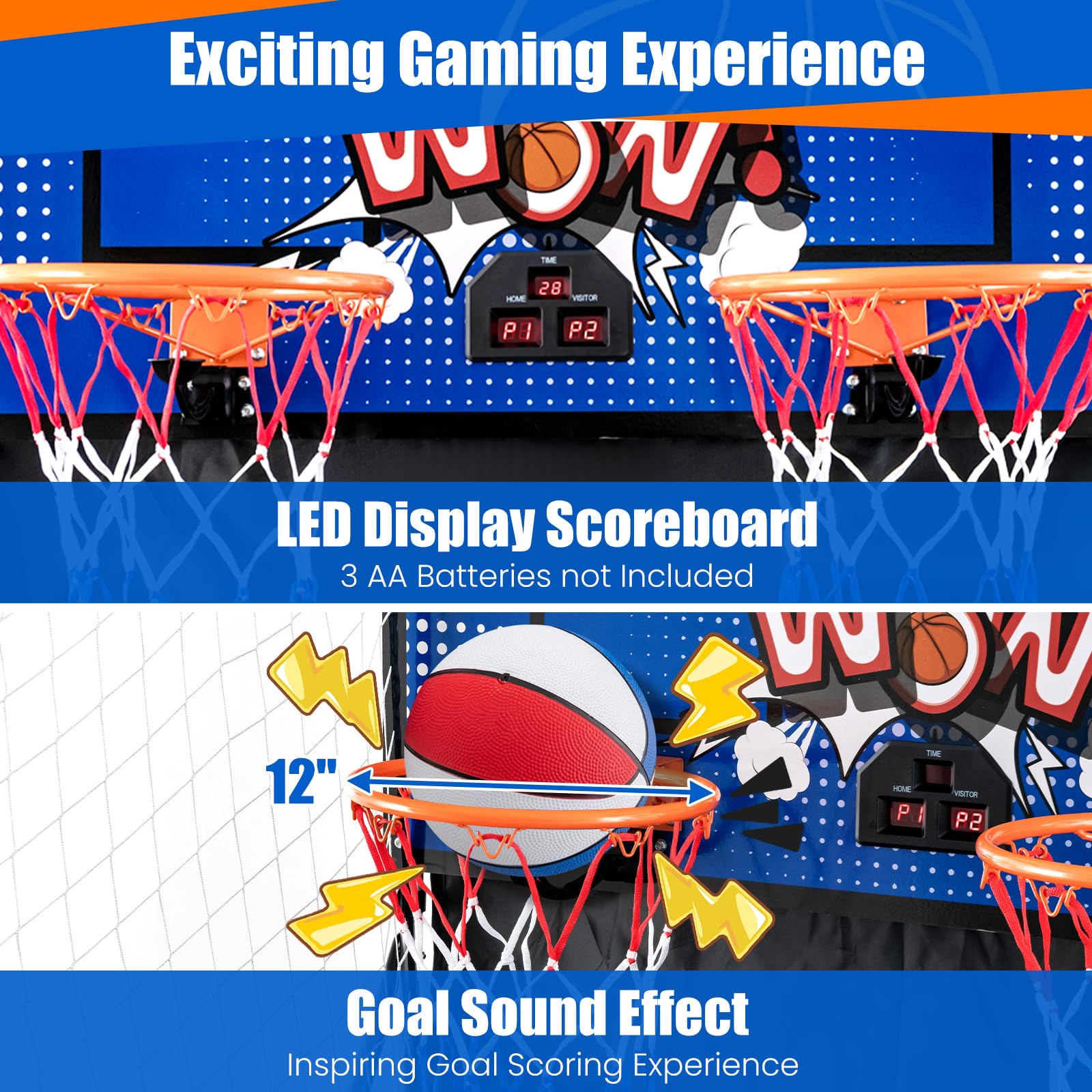 Giantex Dual Shot Electronic Basketball Arcade Game - 8 Game Modes, 2 Hoops & 4 Balls with Air Pump & LCD Scoreboard - Fun Indoor Sports Game for Adults & Kids - Perfect for Home, Office, Game Room and Party Entertainment