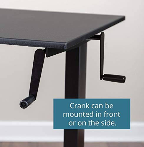 Adjustable Standing Desk with Wheels - Black Frame & Teak Top for Home Office