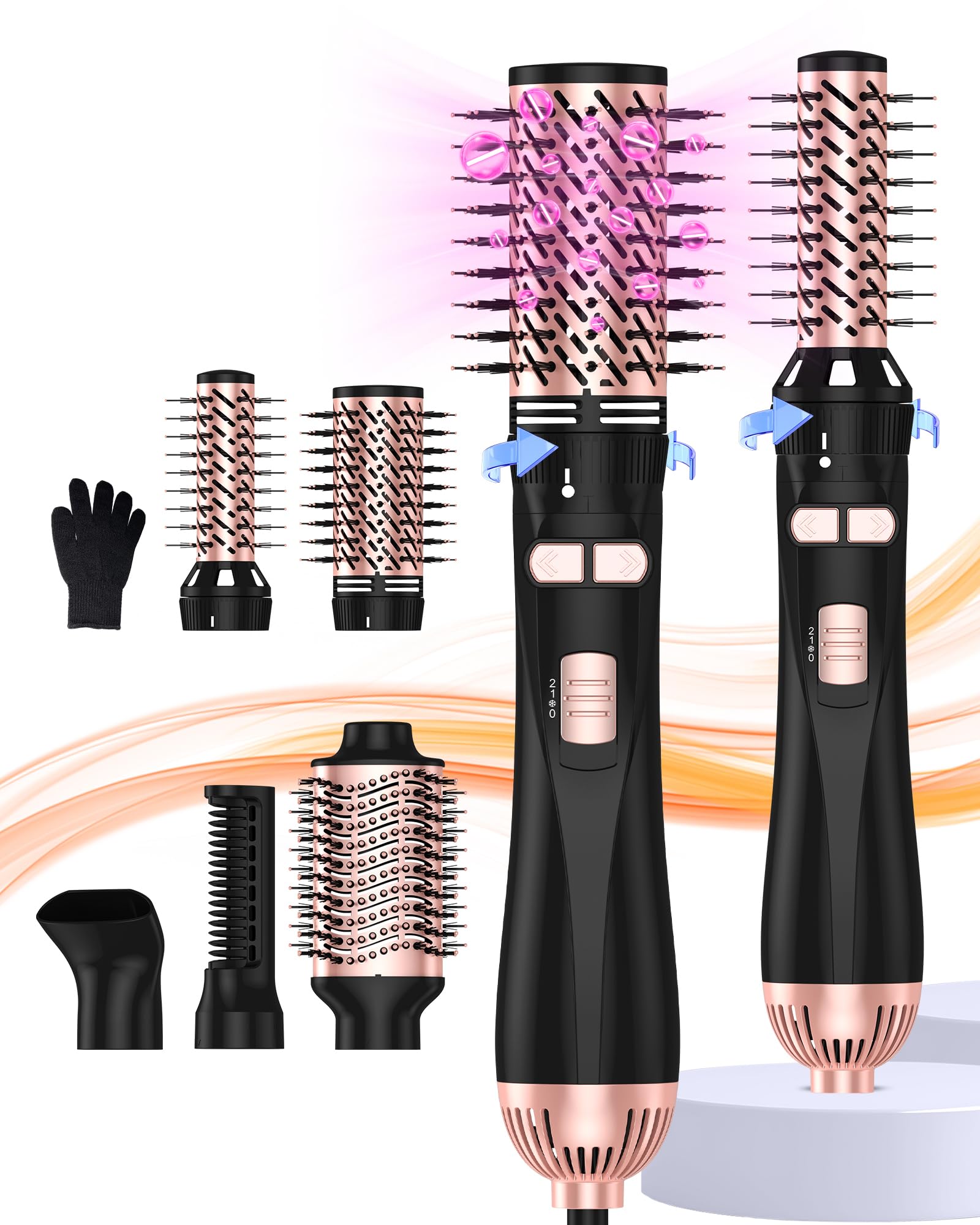 5-in-1 Rotating Hair Dryer Brush with 2 Attachments - Styler for Dry, Straighten & Curl at Home