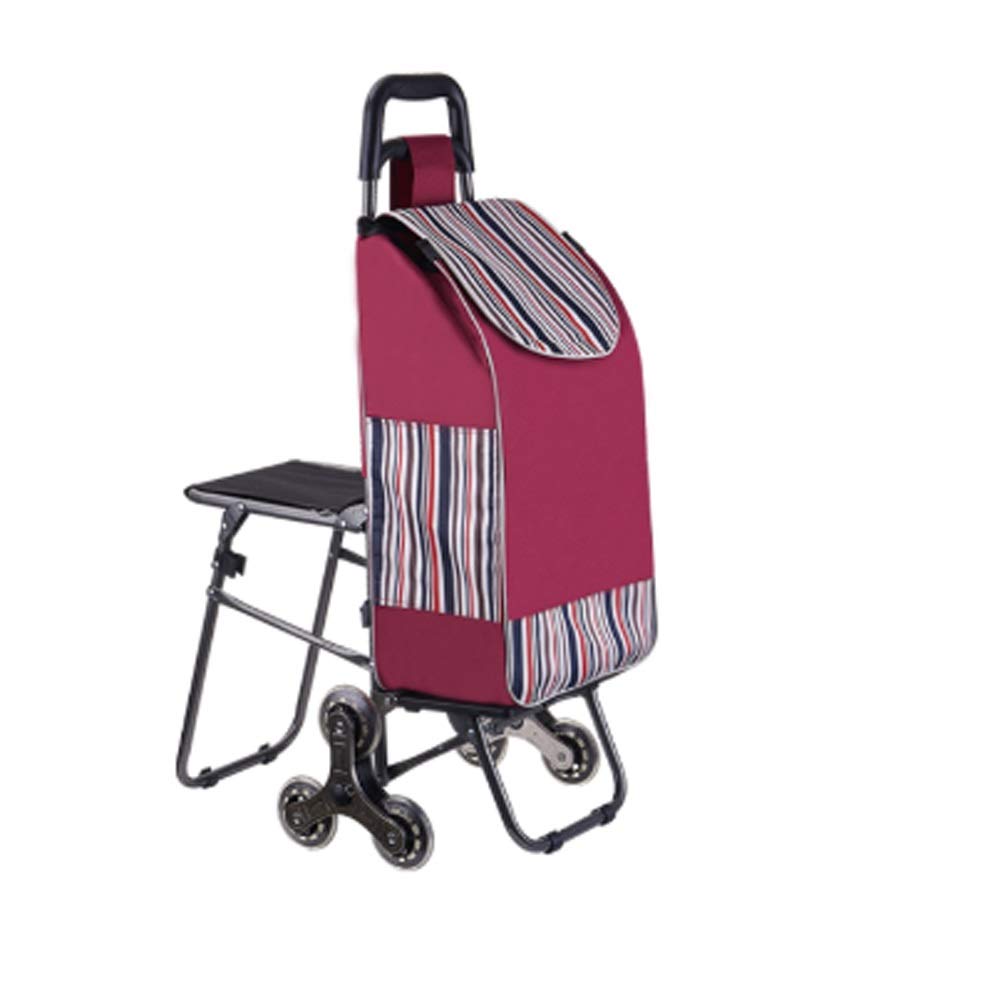 Foldable 6-Wheel Shopping Cart with Seat - Large Capacity Grocery Pull Cart for Laundry, Camping & Apartment Use | Hot & Cold Food Carrier | Compact Foldable Design (Red) - Perfect for Grocery Shopping, Beach Trips & Outdoor Adventures