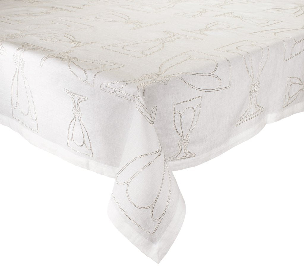 Elegant White & Silver Harcourt Tablecloth - Premium Dining Decor for Weddings, Parties & Holiday Gatherings