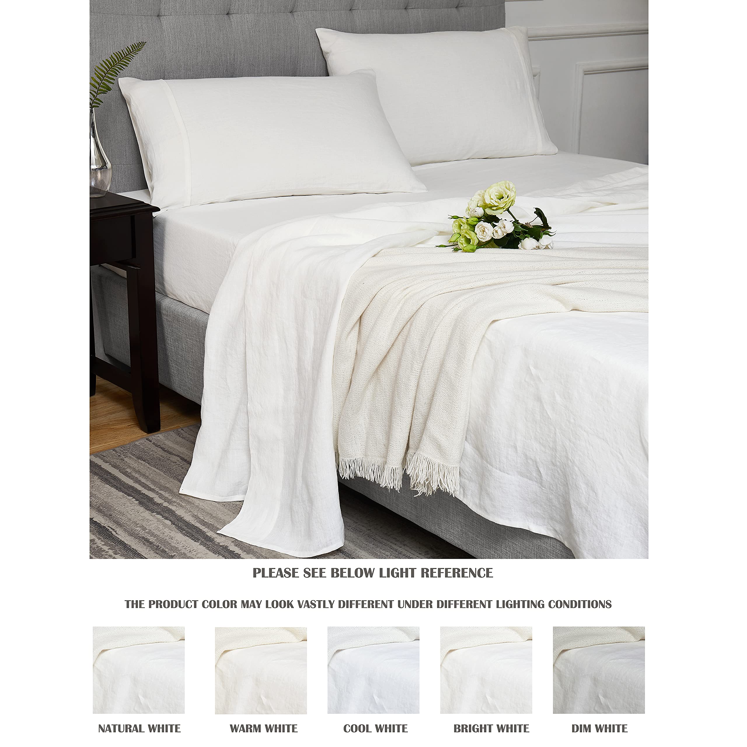 Premium 100% French Flax Linen Sheet Set - Queen Size, Stone Washed, 16